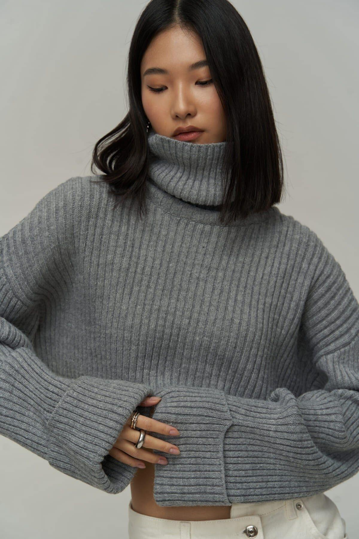 Revue Boğazlı Gri Crop Kazak