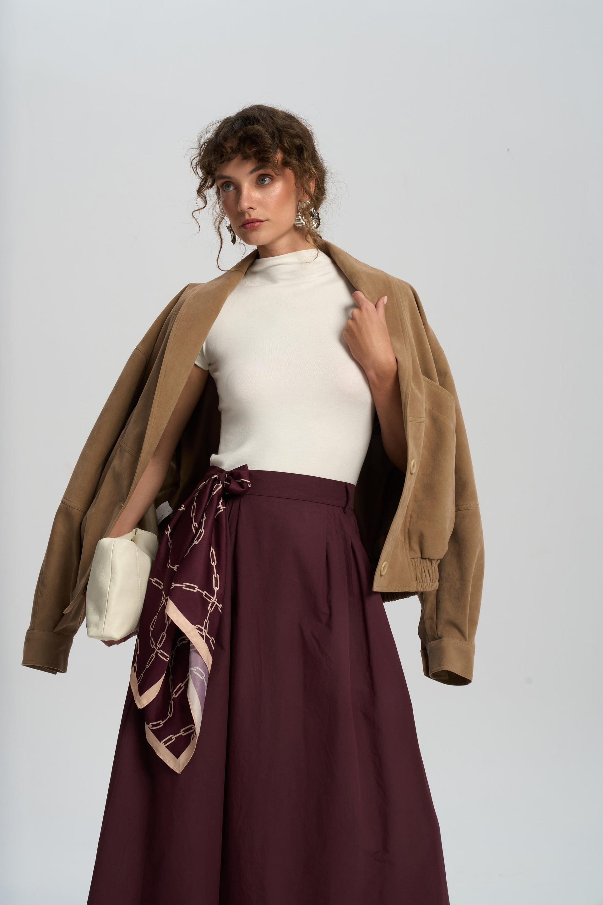 Rhea Bar Detail Long Burgundy Skirt