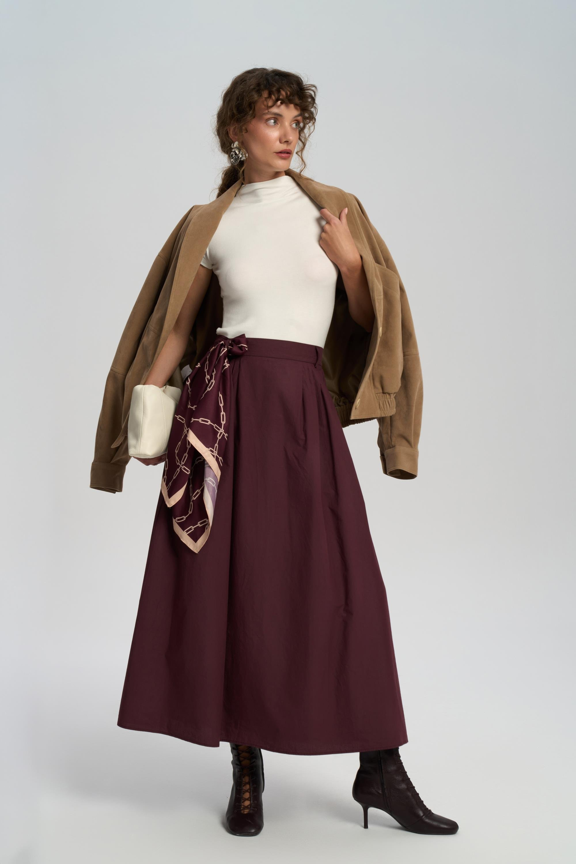Rhea Bar Detail Long Burgundy Skirt