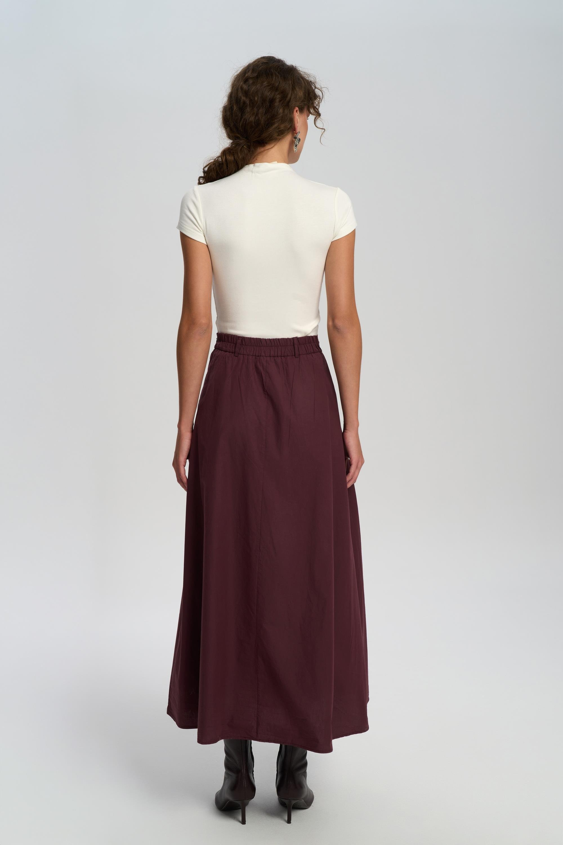 Rhea Bar Detail Long Burgundy Skirt