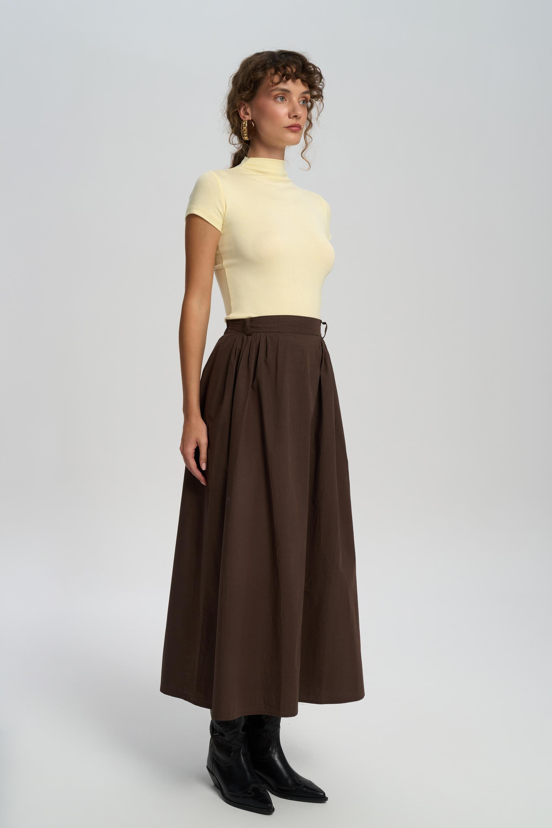 Rhea Bar Detail Long Brown Skirt