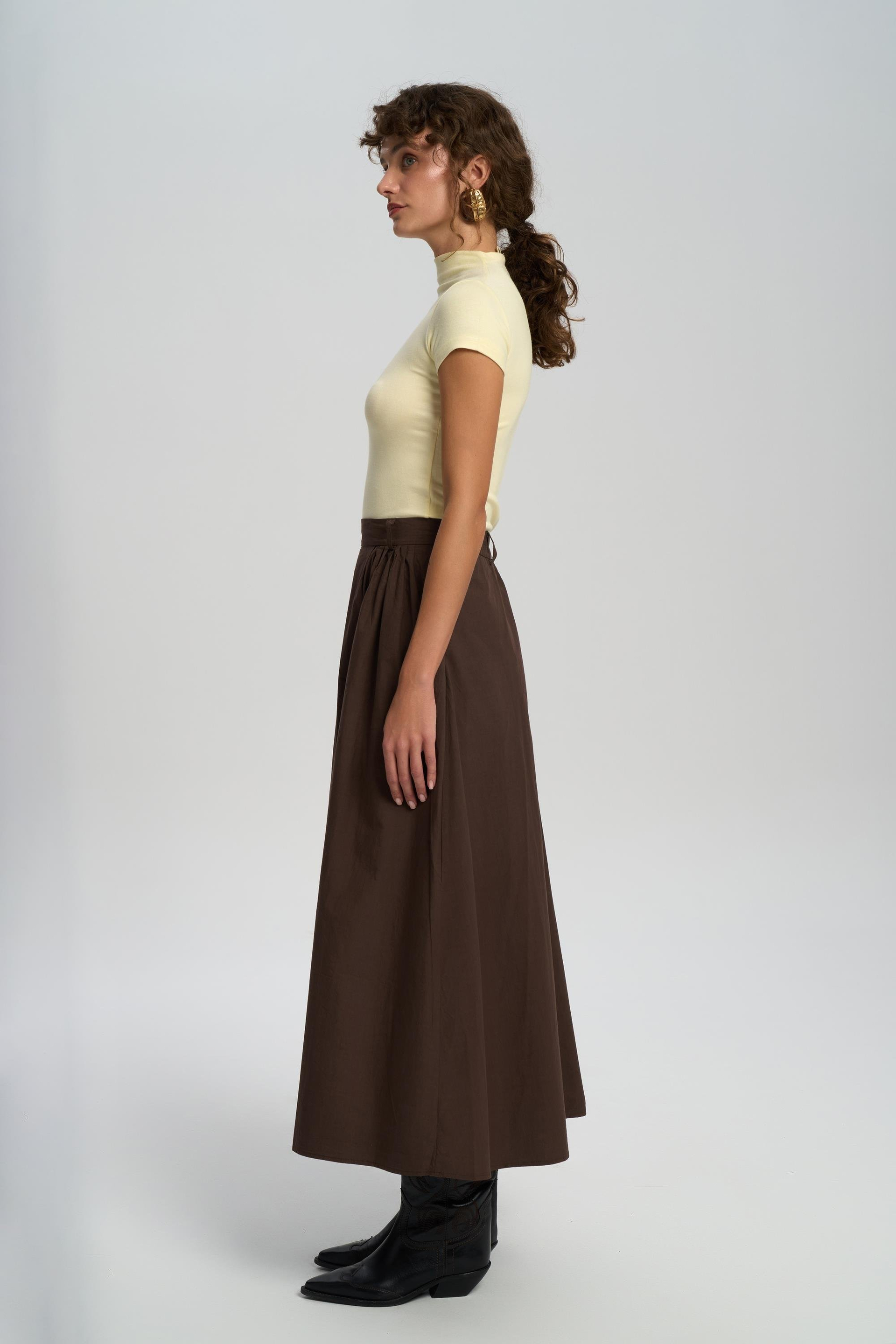 Rhea Bar Detail Long Brown Skirt
