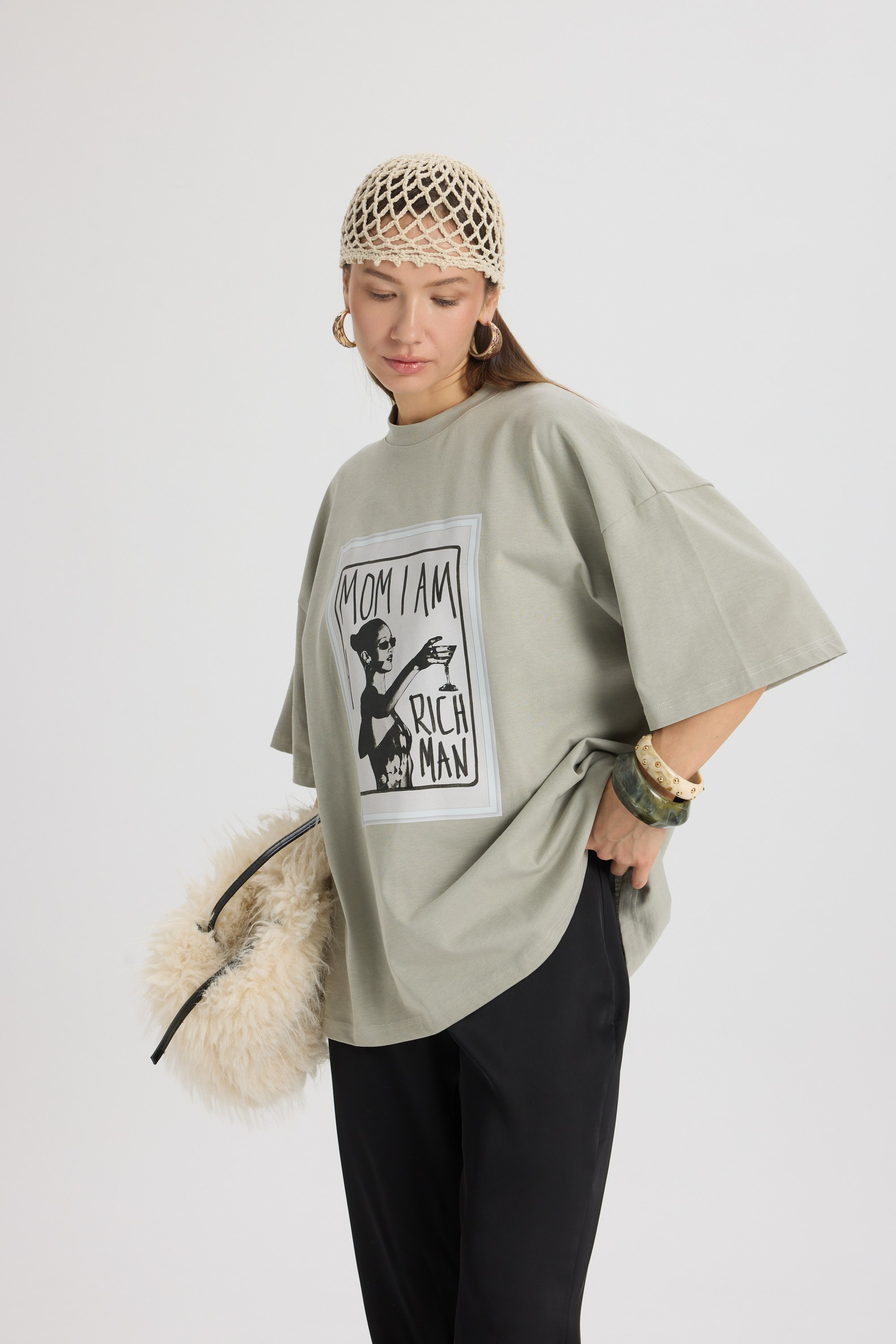 Rich Woman Oversize Gri T-Shirt