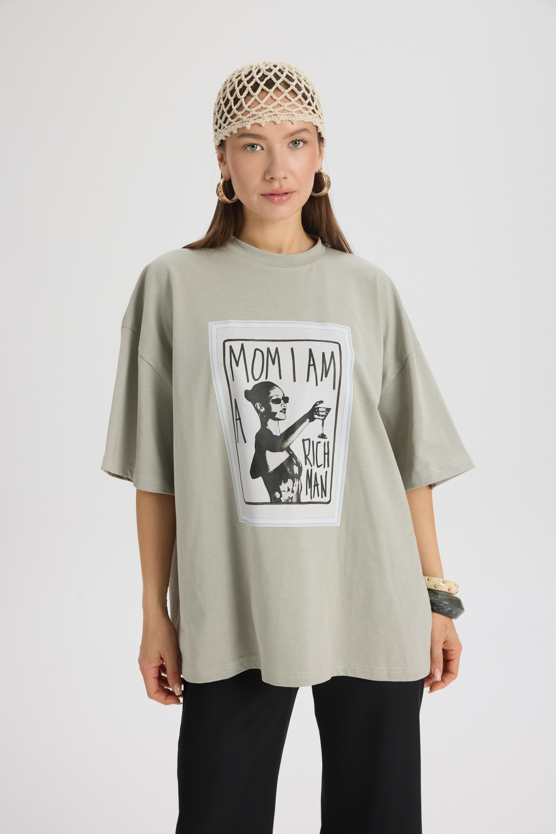 Rich Woman Oversize Gri T-Shirt