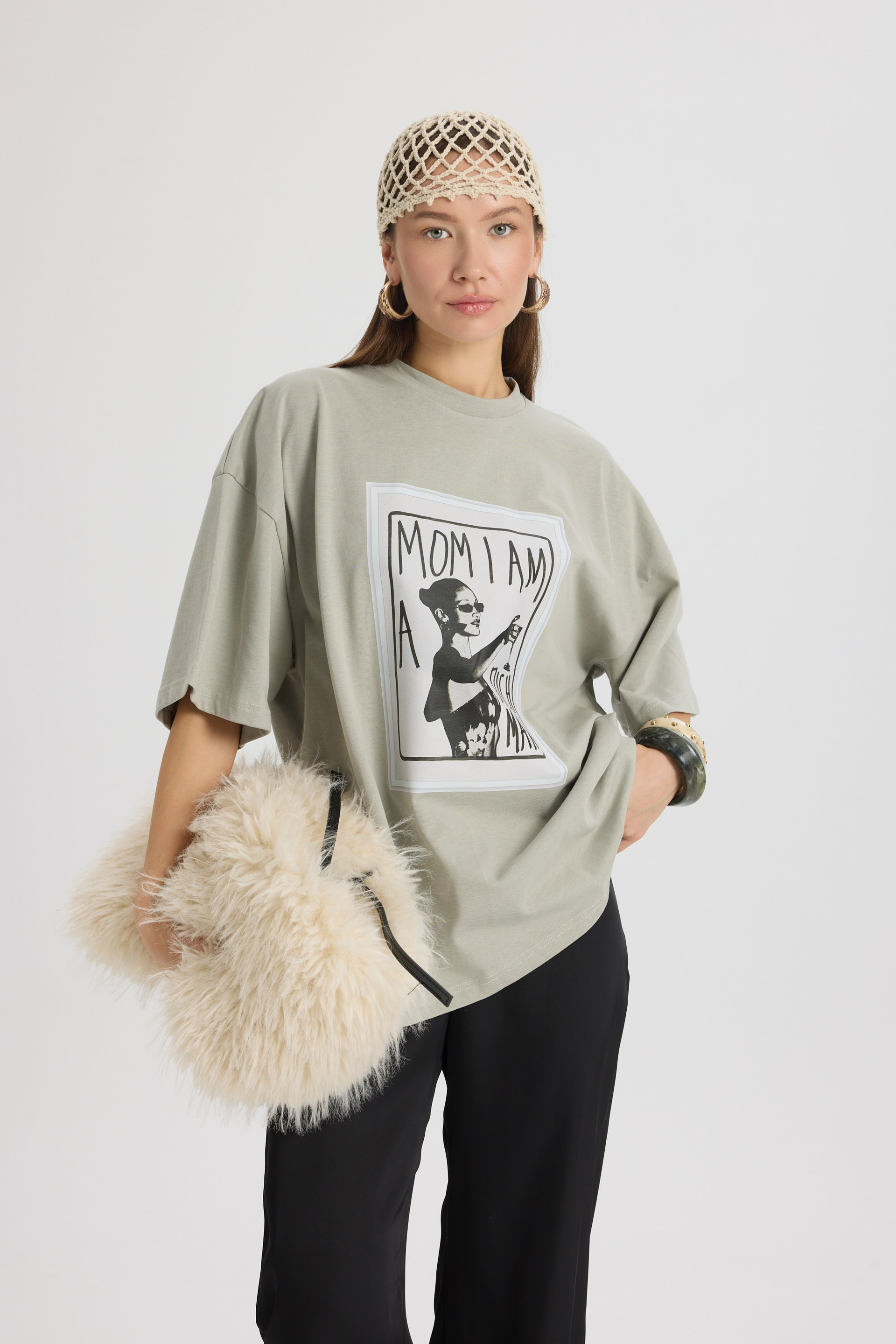 Rich Woman Oversize Gri T-Shirt