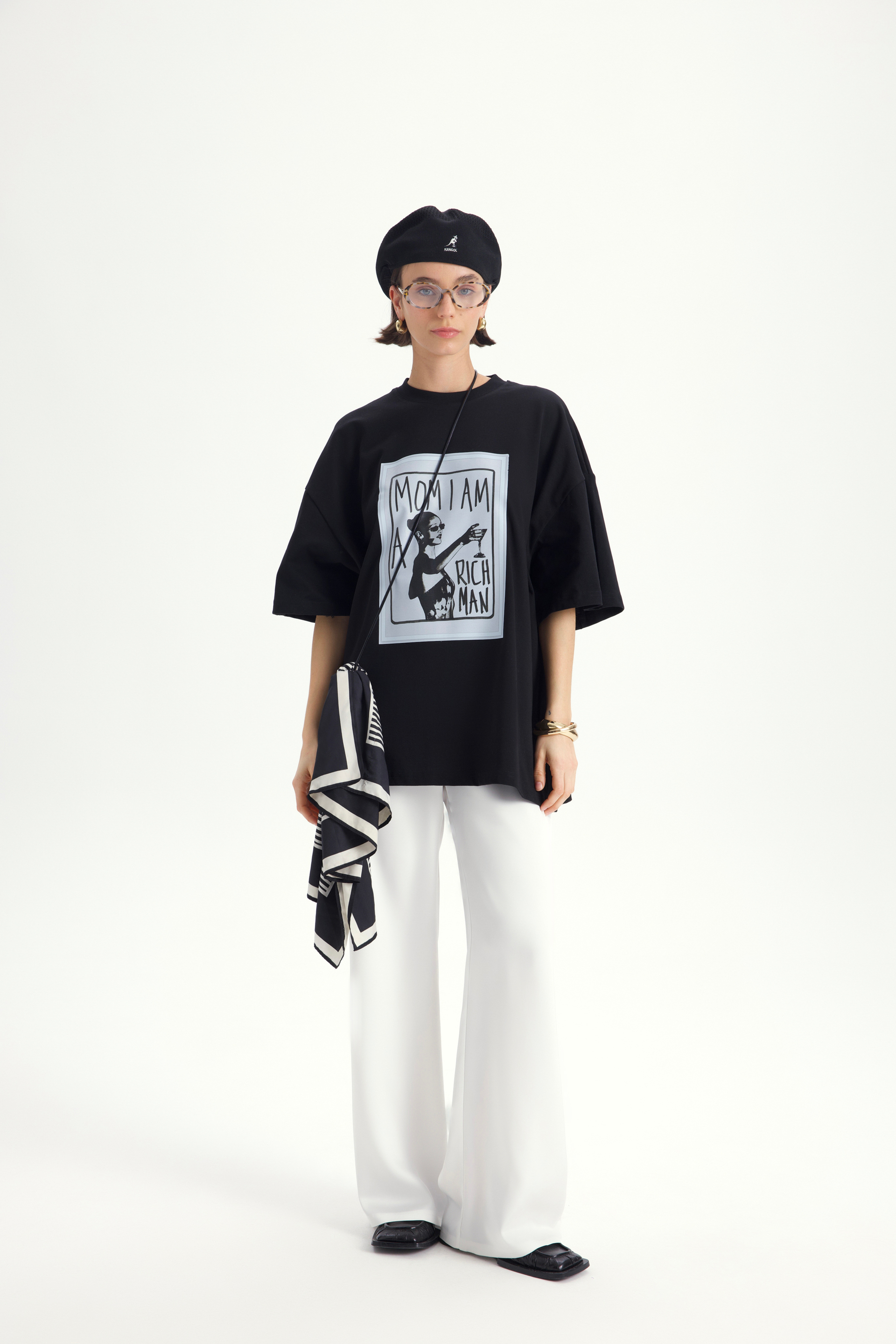 Rich Woman Oversize Siyah T-Shirt