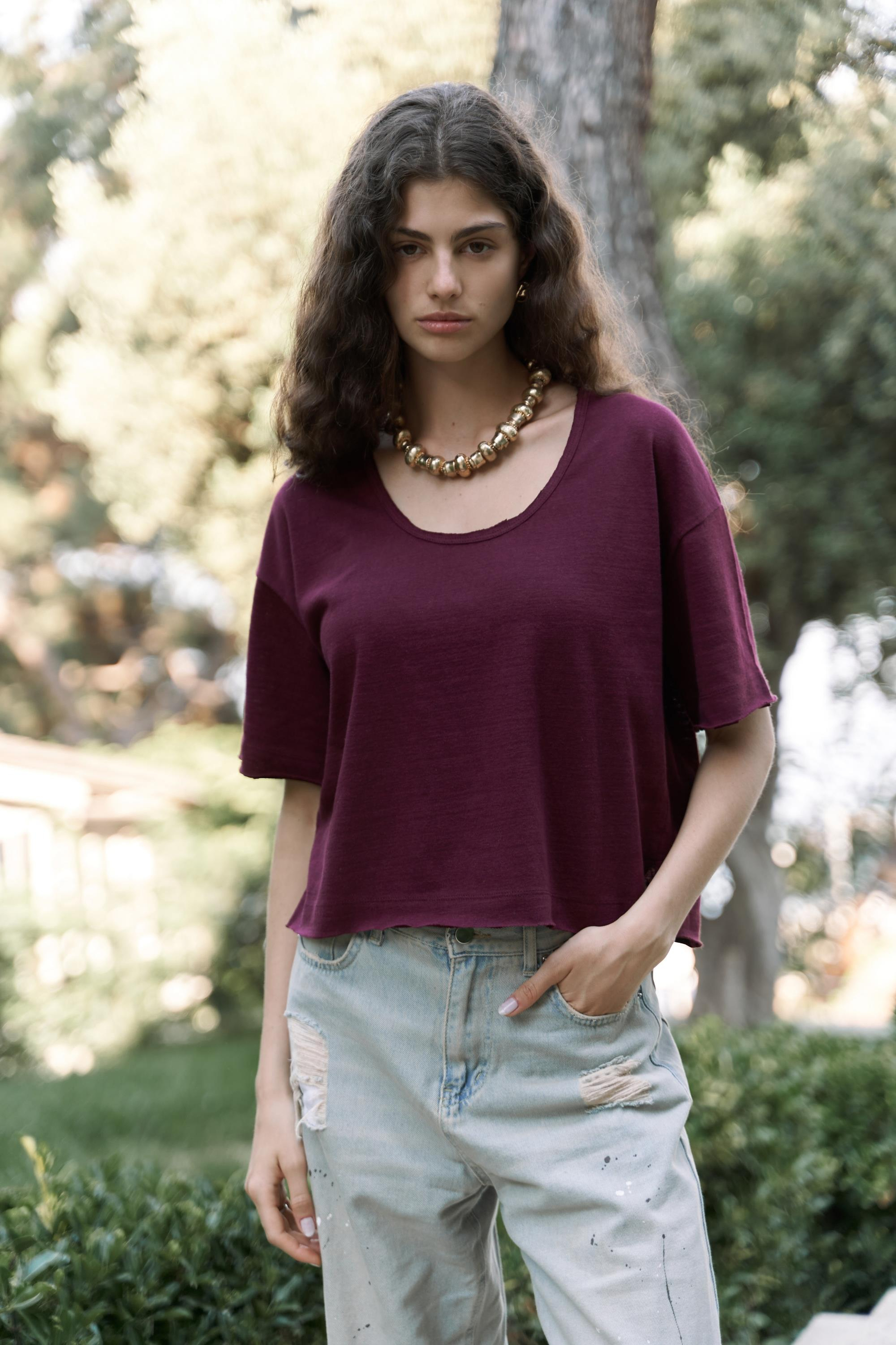 Ripley Yarım Kol Bordo T-Shirt