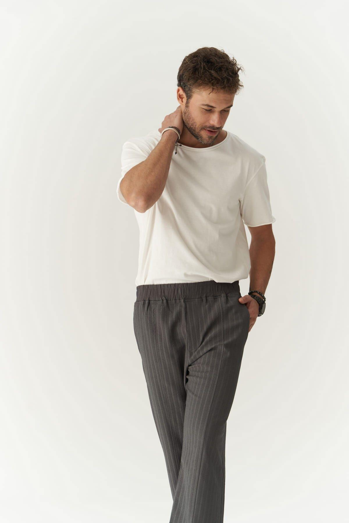 Robin Men's Rachel Knitted Fabric Anthracite Trousers