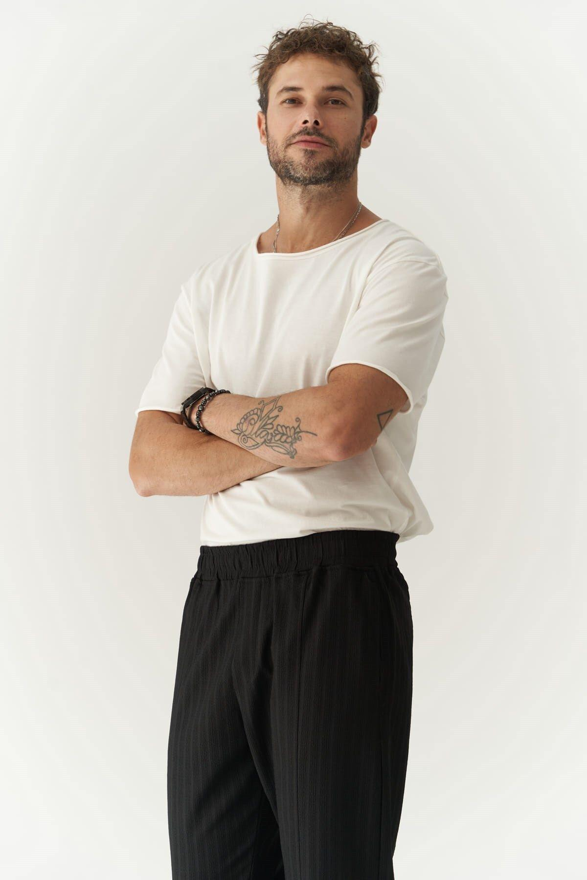 Robin Men's Rachel Knitted Fabric Black Trousers