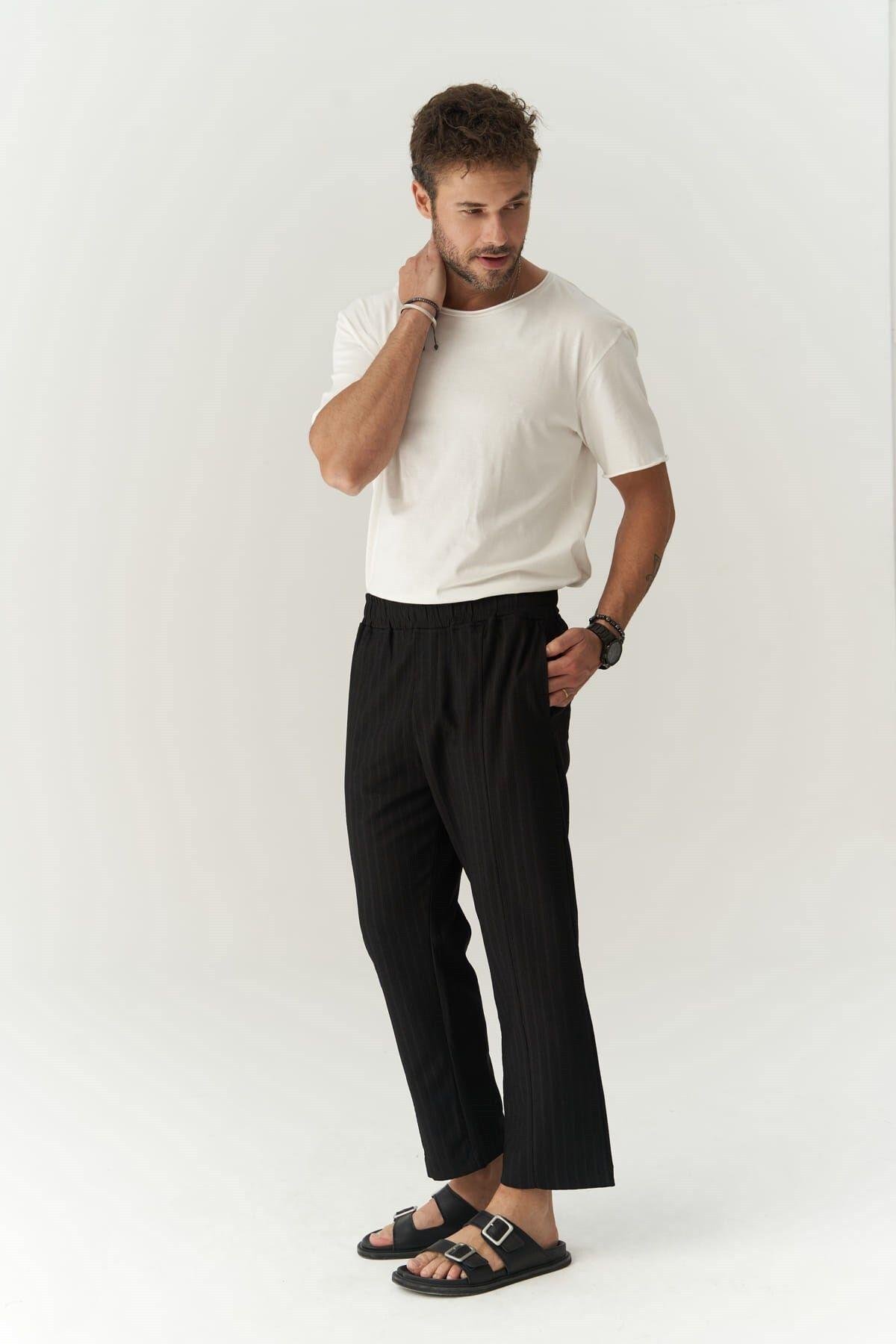 Robin Men's Rachel Knitted Fabric Black Trousers