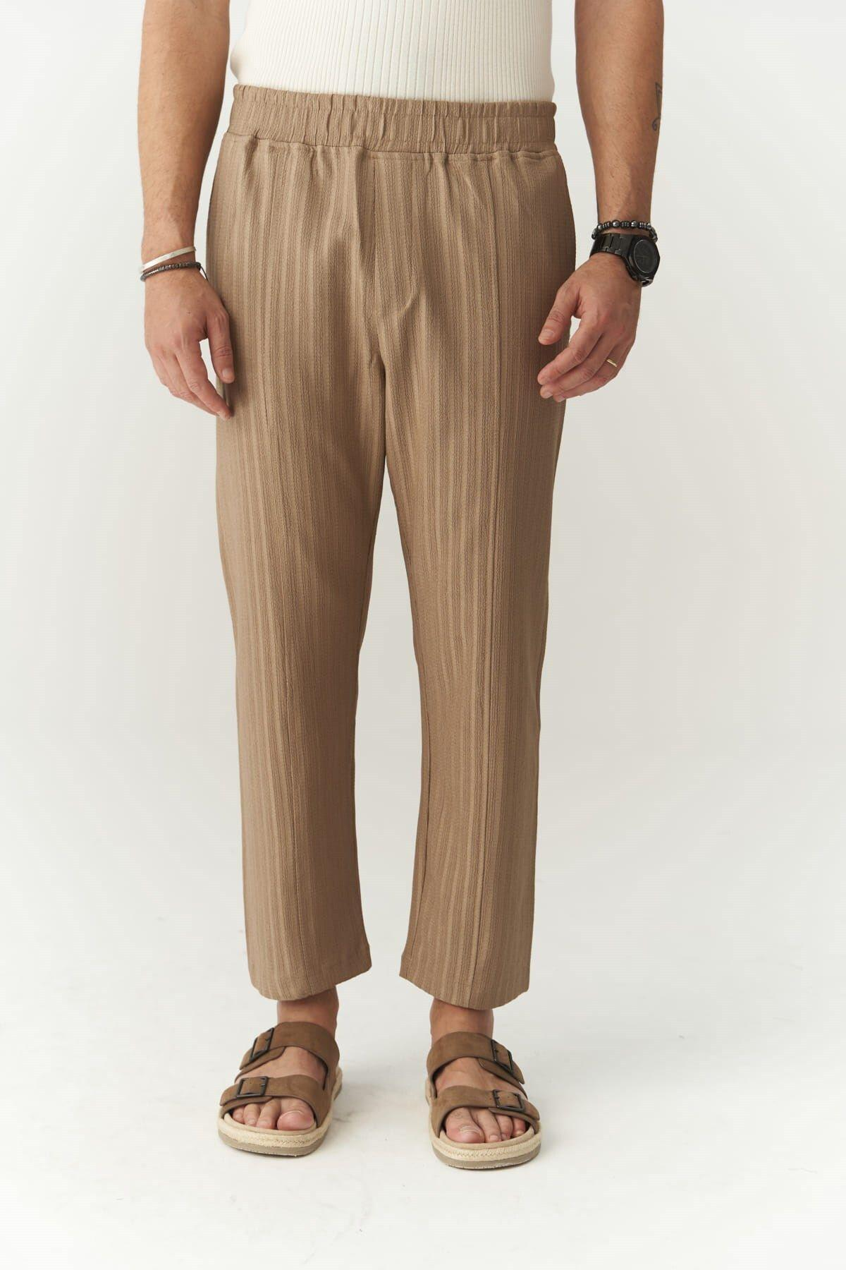 Robin Men's Rachel Knitted Fabric Light Brown Trousers