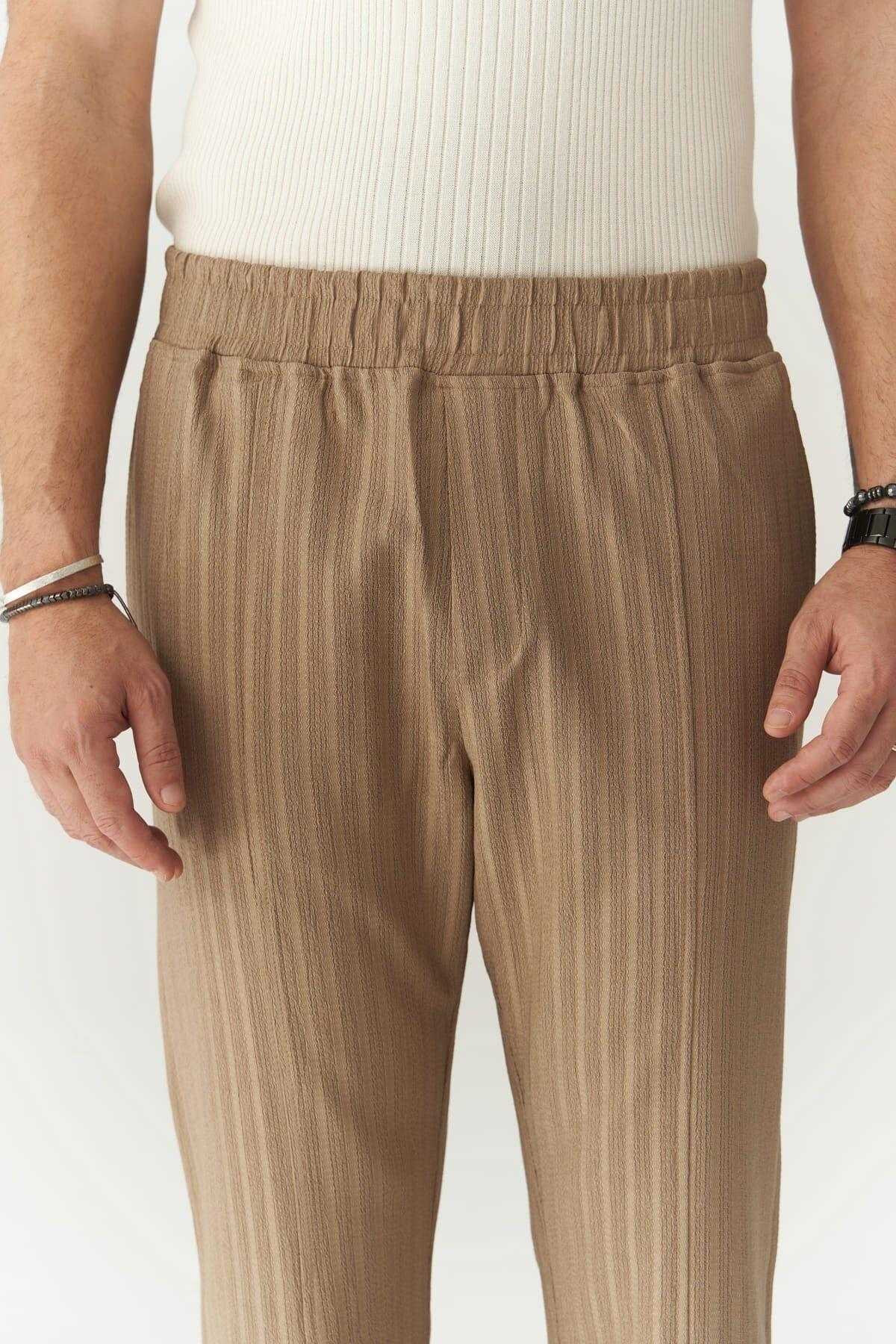 Robin Men's Rachel Knitted Fabric Light Brown Trousers