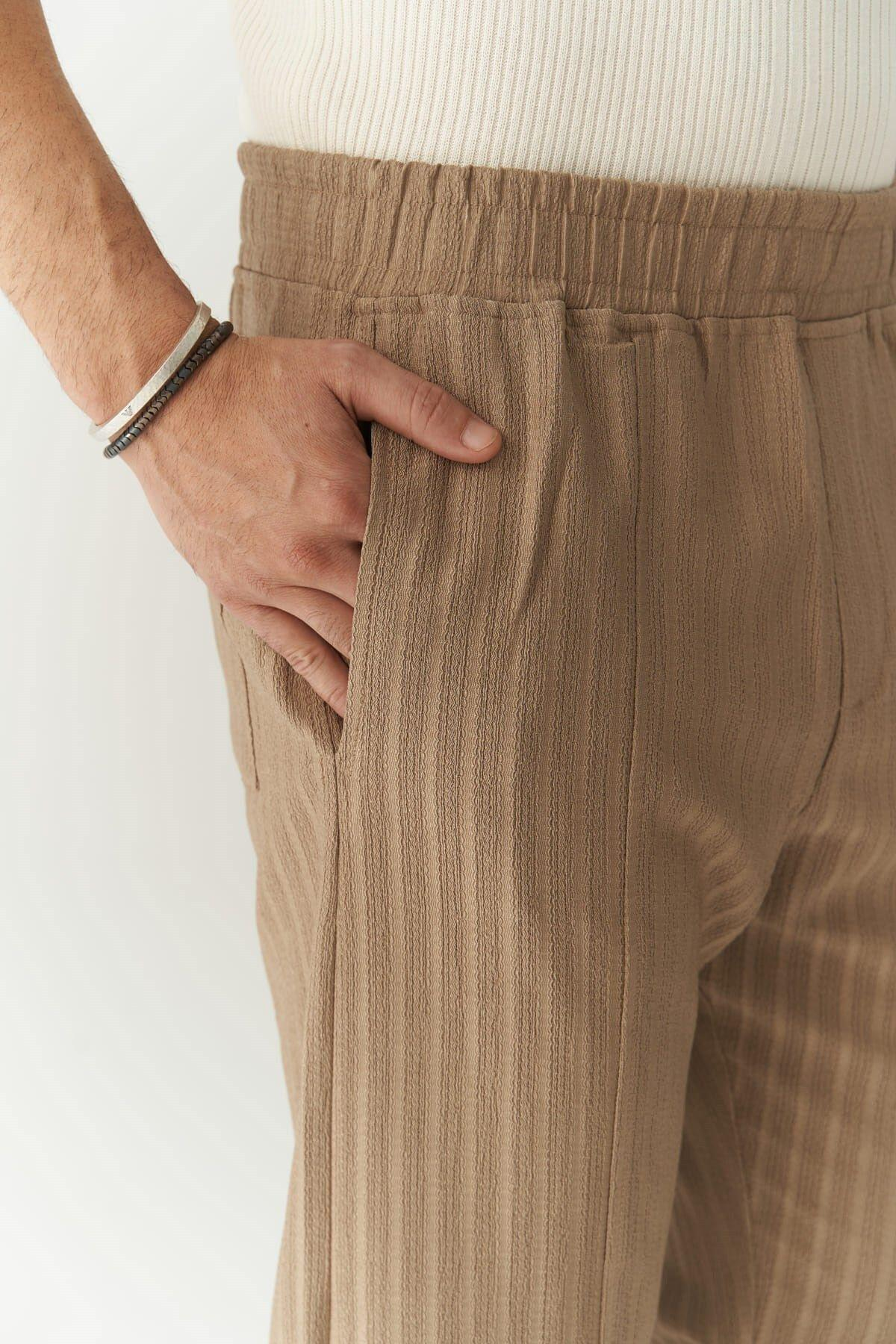 Robin Men's Rachel Knitted Fabric Light Brown Trousers