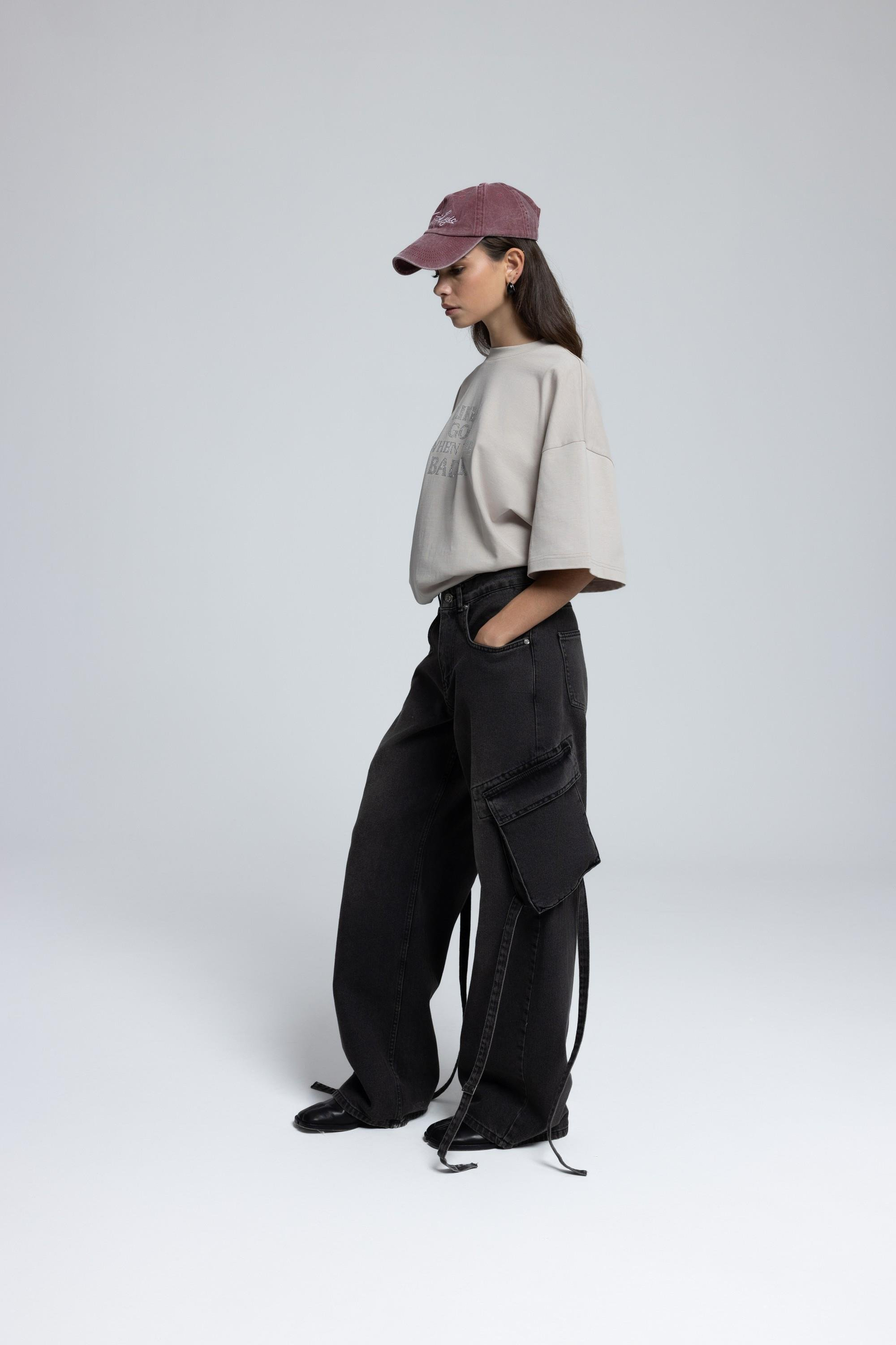 Roger Washed Black Cargo Jean Pants