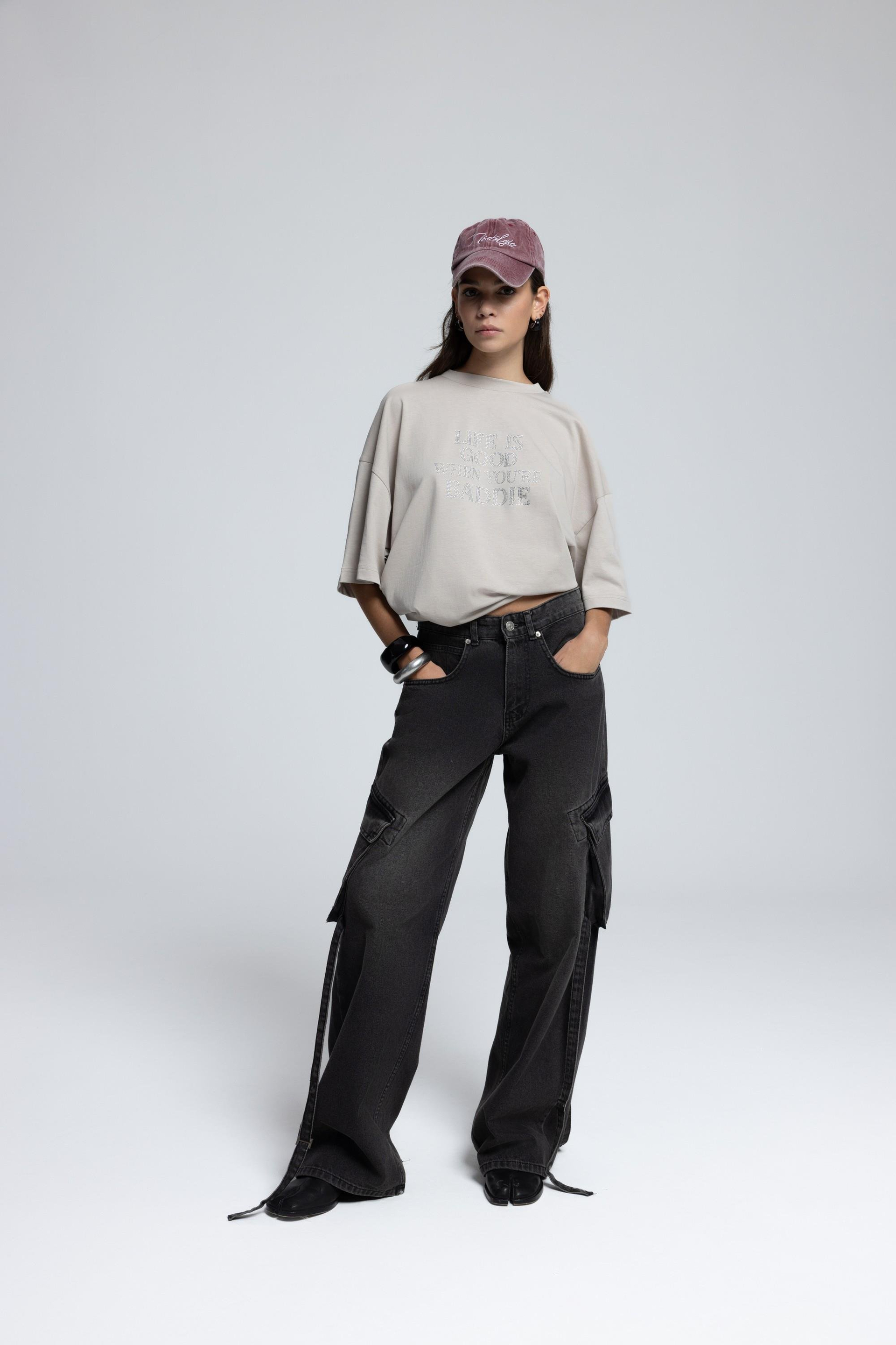 Roger Washed Black Cargo Jean Pants