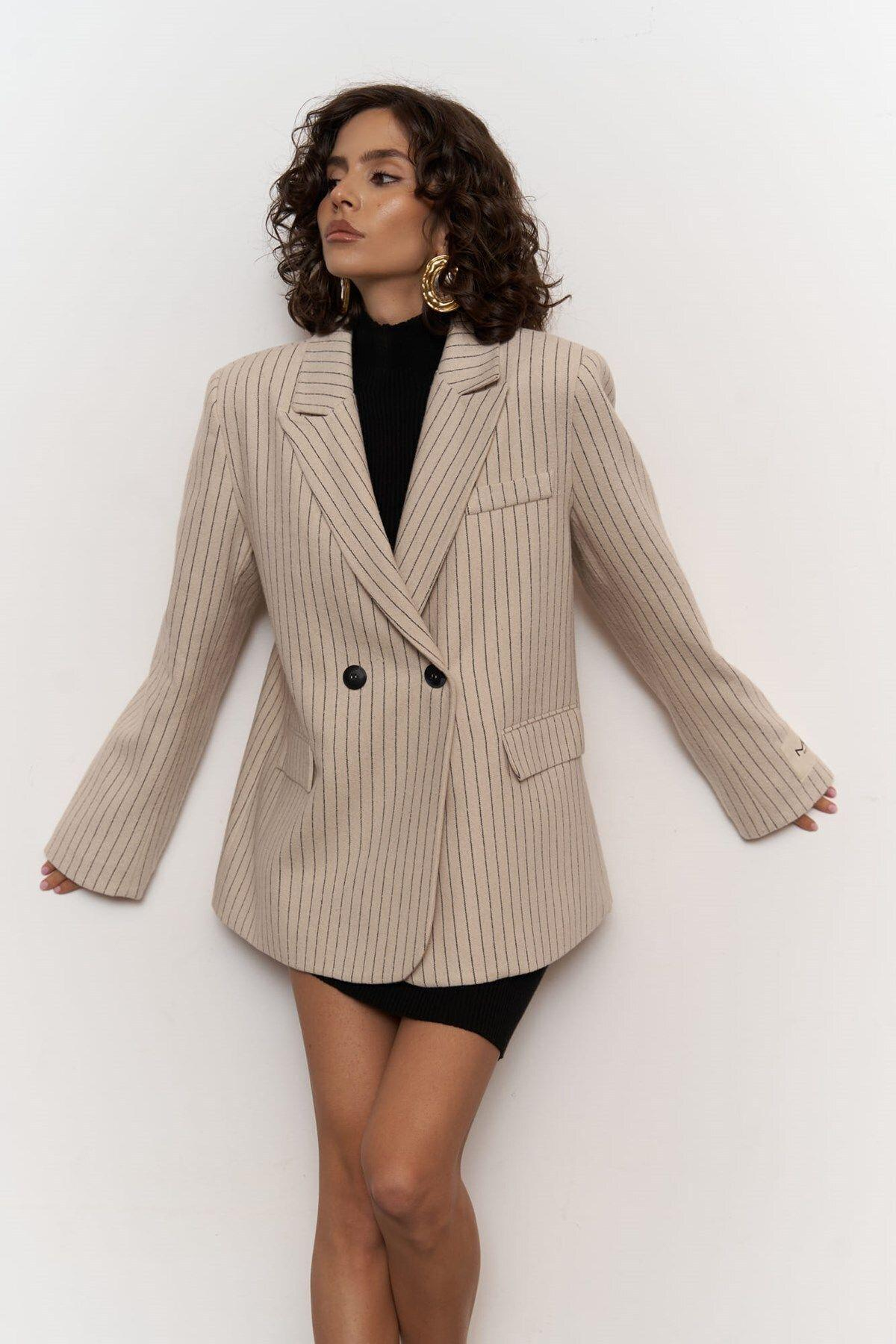 Rosalind Bej Çizgili Blazer Ceket