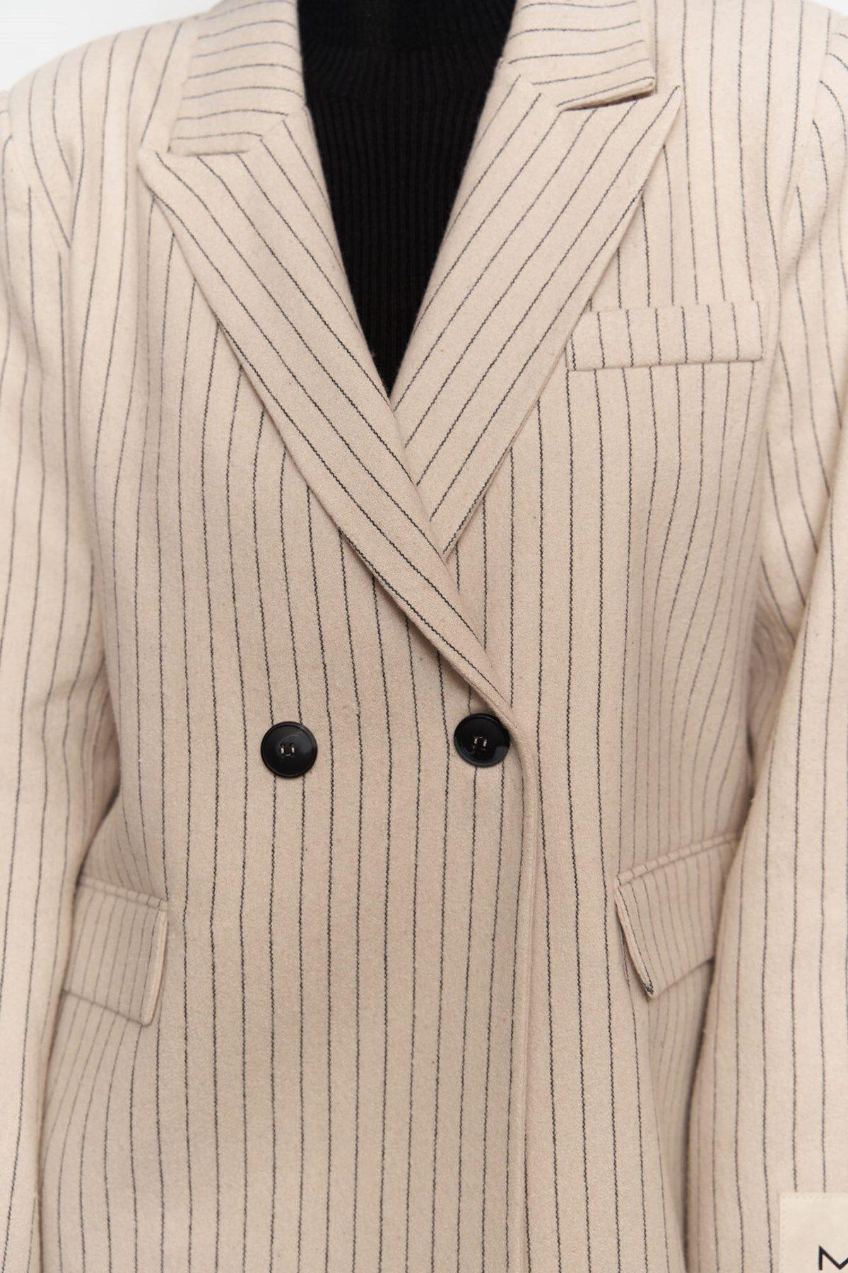 Rosalind Bej Çizgili Blazer Ceket