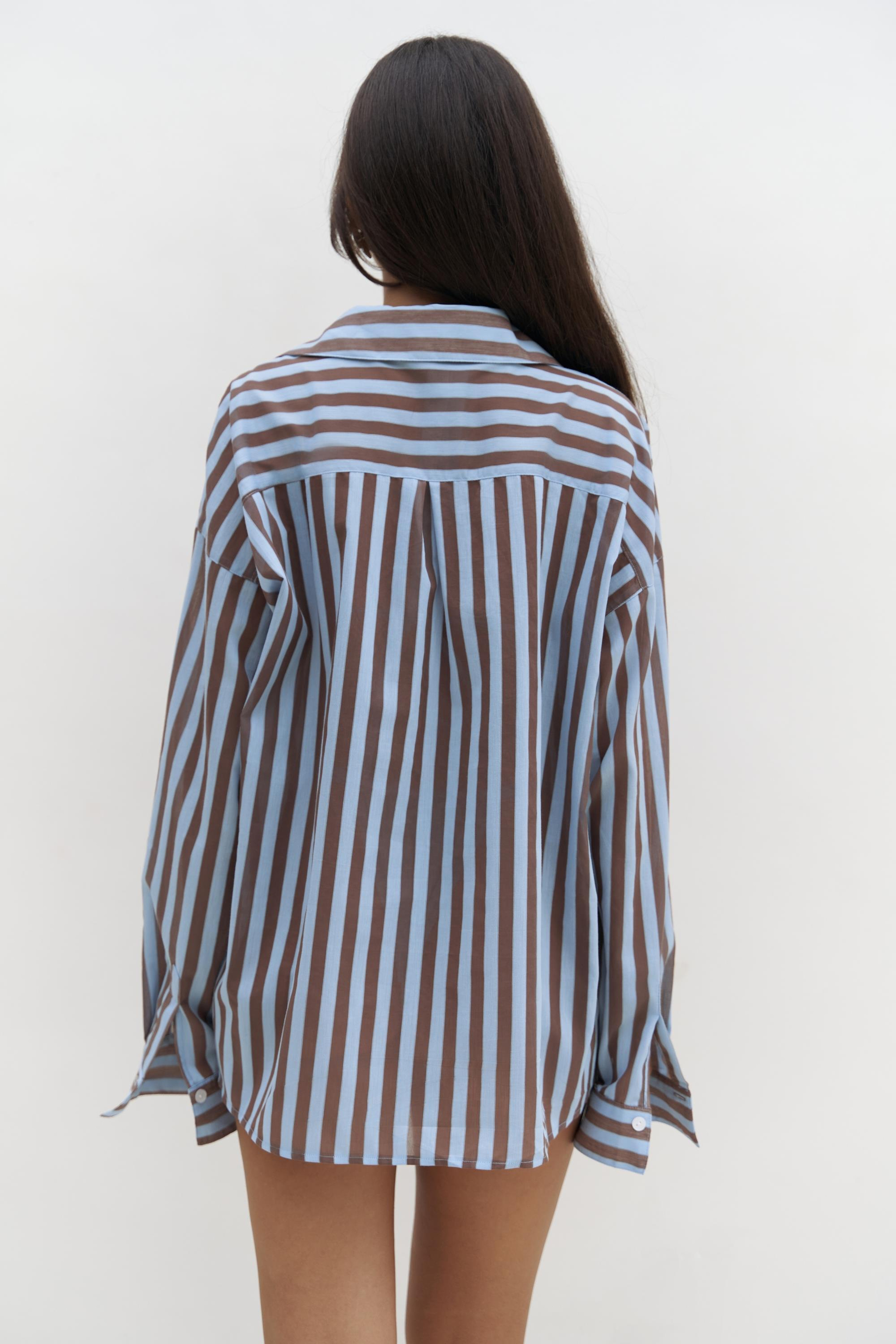 Rosy Transparan Çizgili Mavi Oversize Gömlek