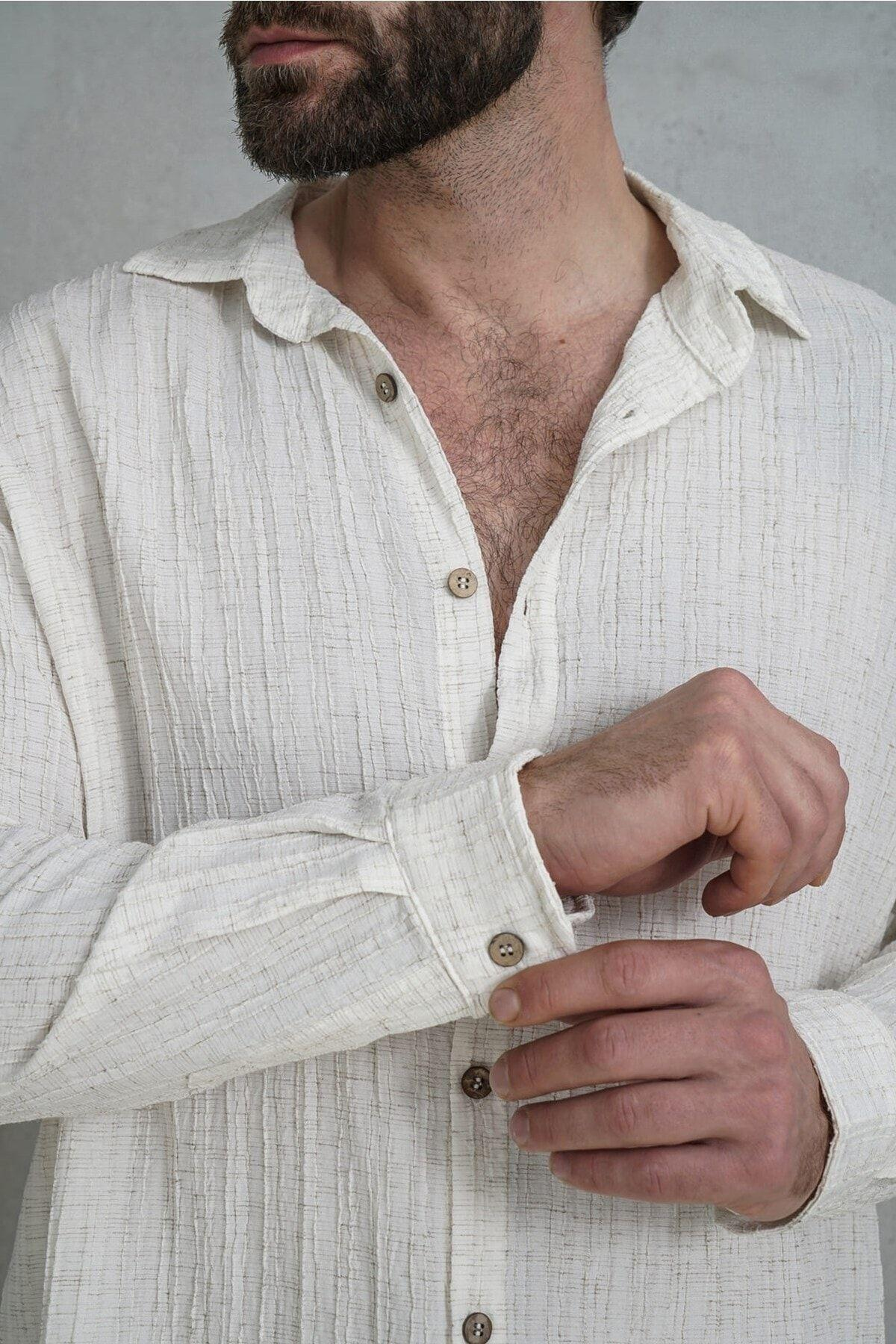 Russel Erkek Oversize Bej Gömlek