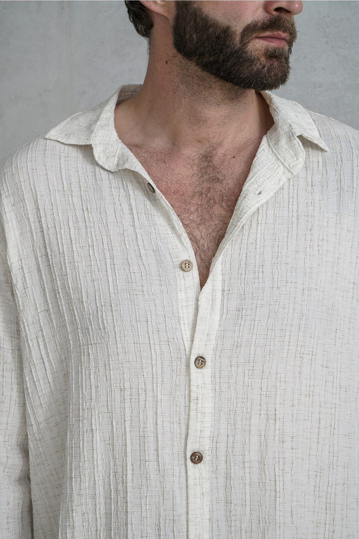 Russel Erkek Oversize Bej Gömlek