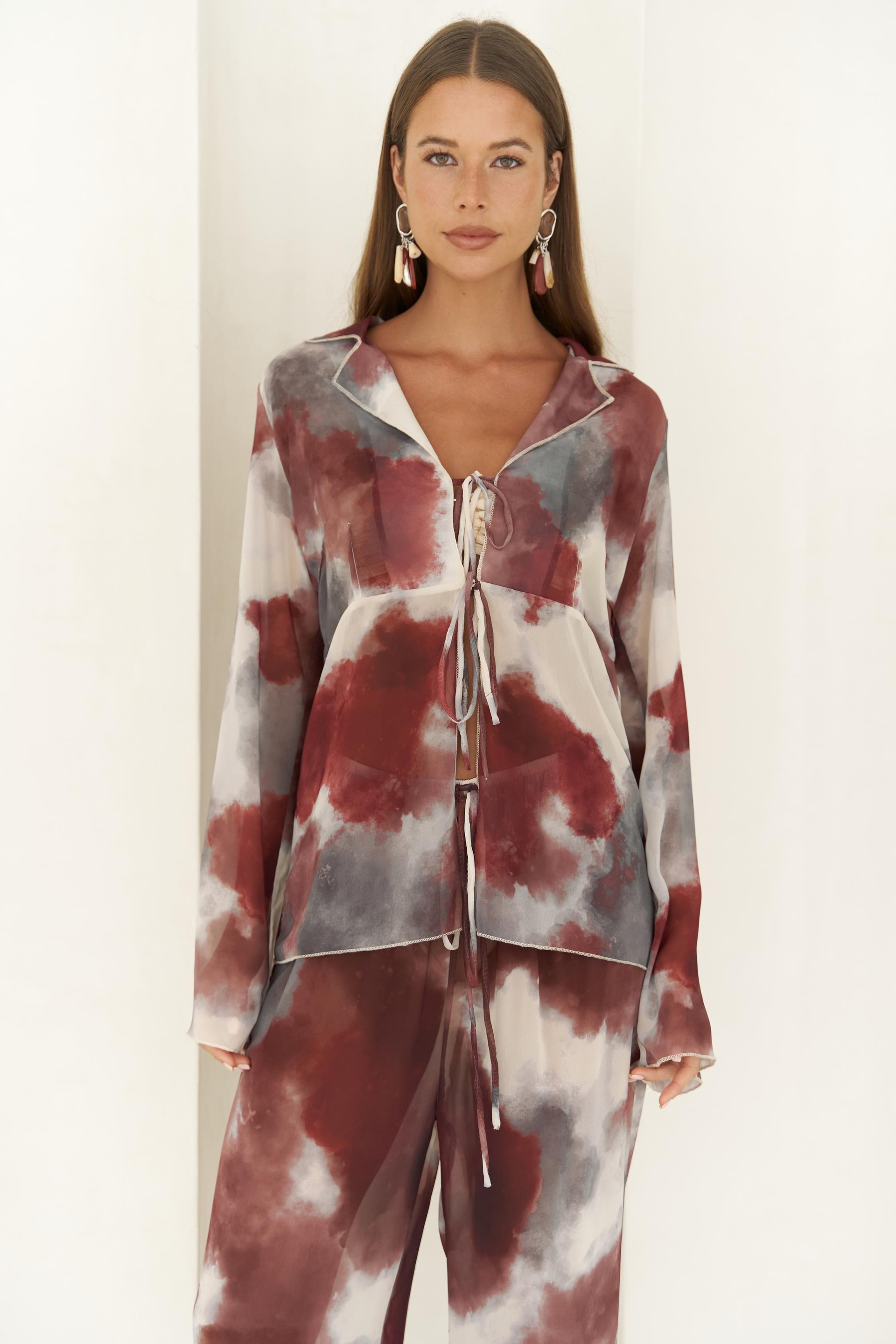 Saifudin Bağcık Detaylı Bordo Gömlek Pantolon Takım