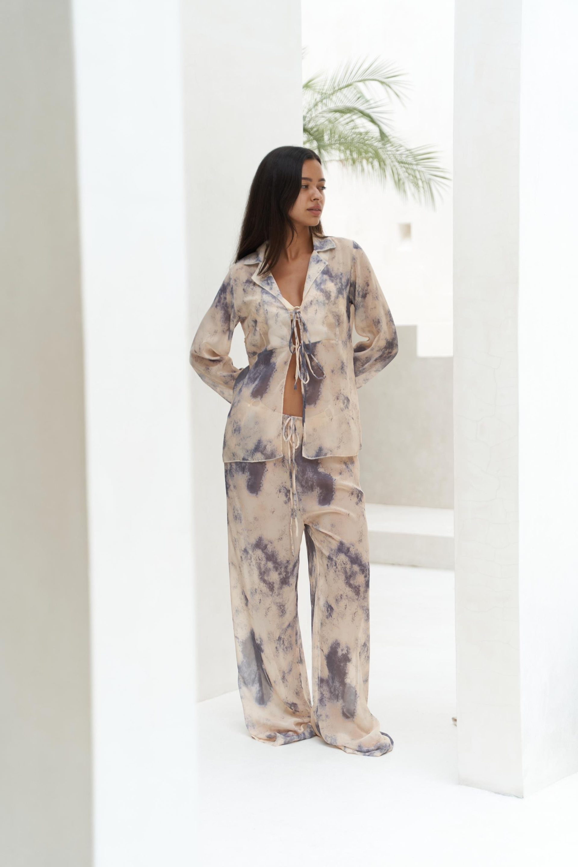 Saifudin Bağcık Detaylı Sarı Gömlek Pantolon Takım