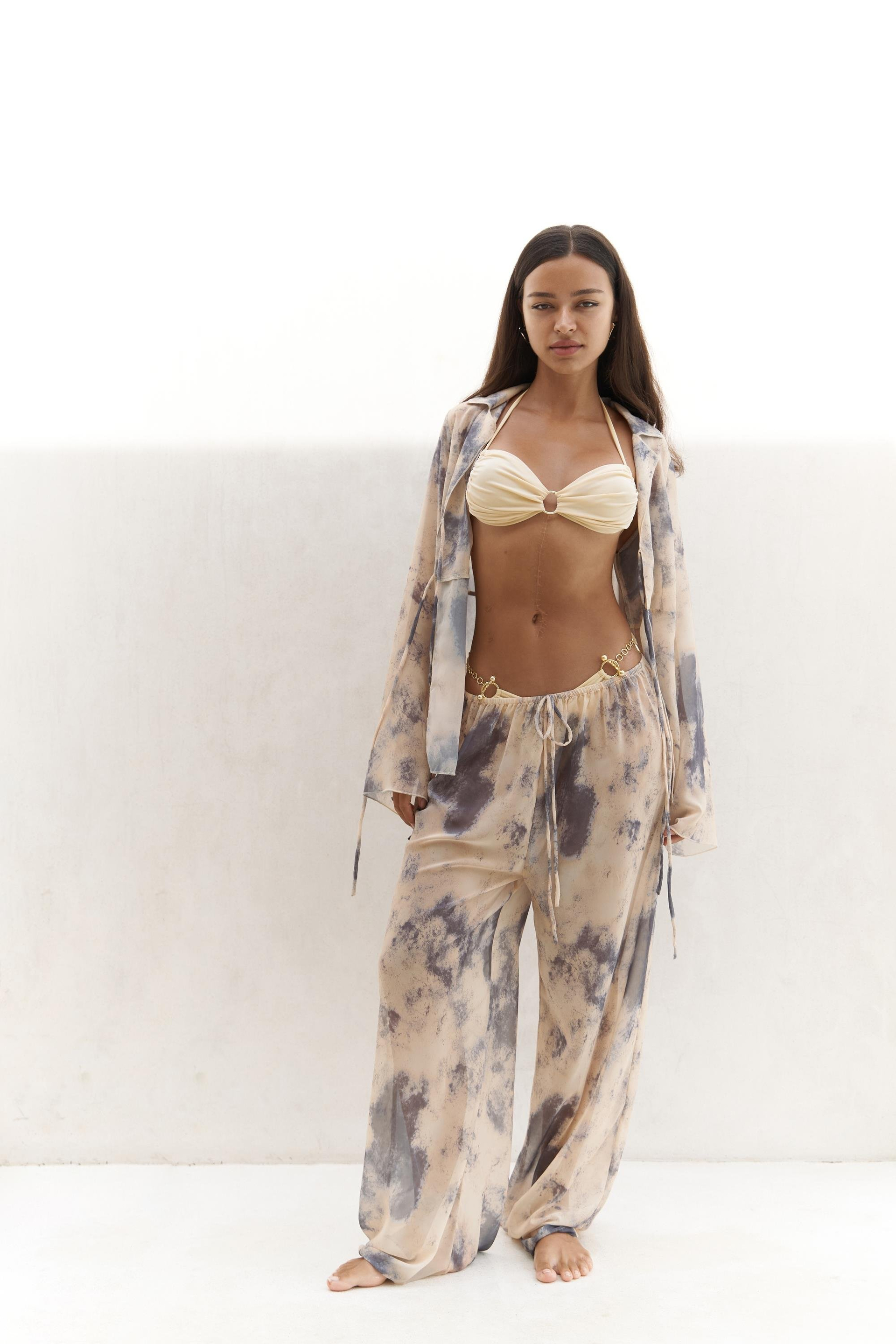 Saifudin Bağcık Detaylı Sarı Gömlek Pantolon Takım