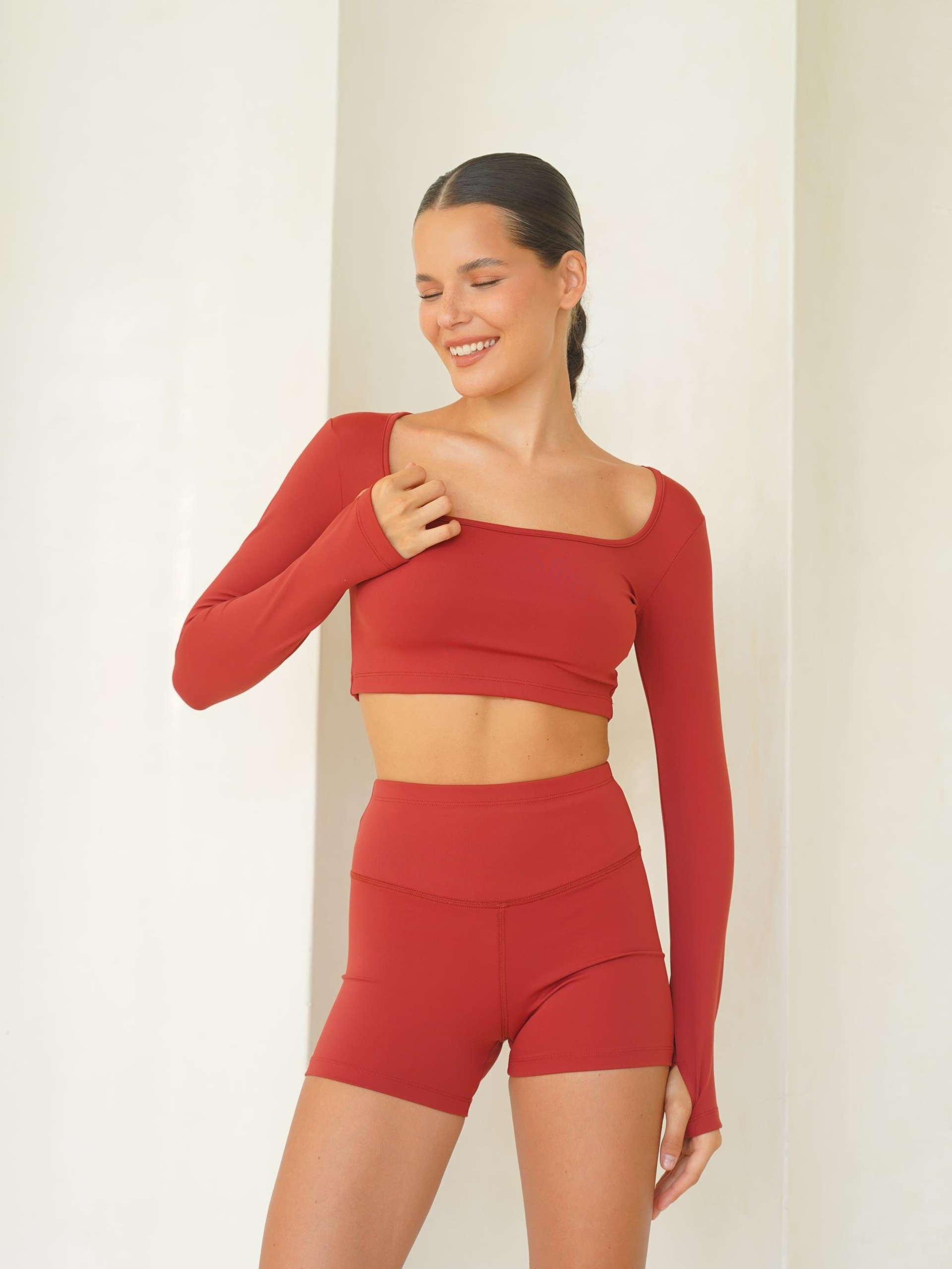 Samadhi Uzun Kollu Spor Bordo Crop