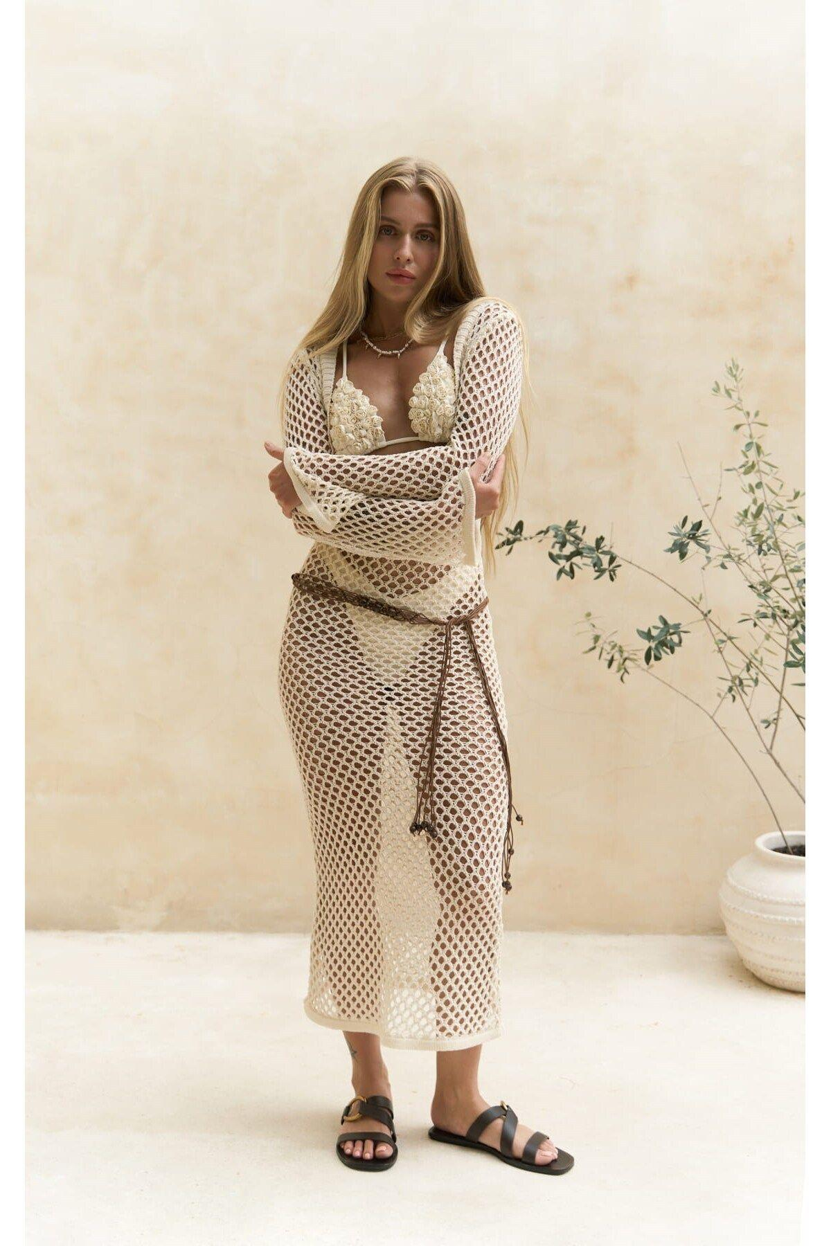 Bohemai Santorini Beige Long Knit Dress