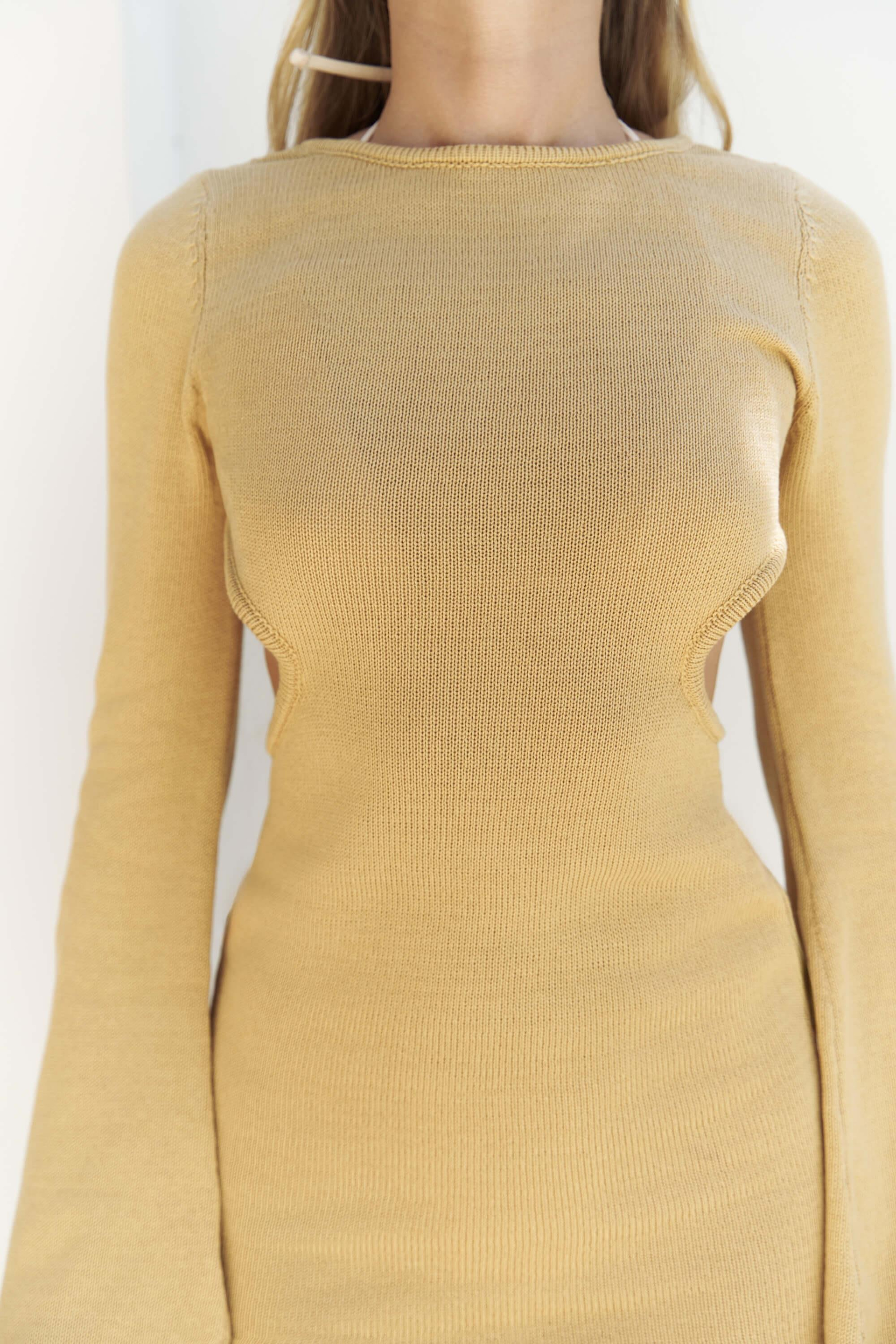 Sariah Pencere Detay Hardal Triko Elbise