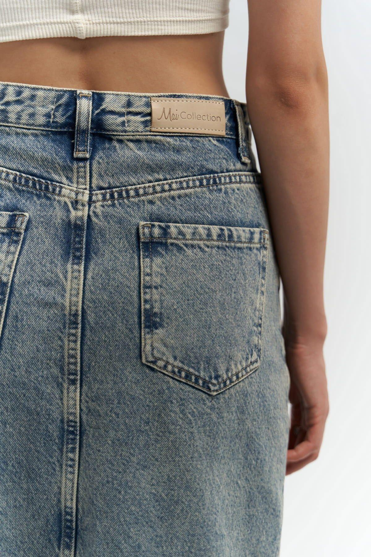 Sasha Dirty Blue Slit Denim Skirt