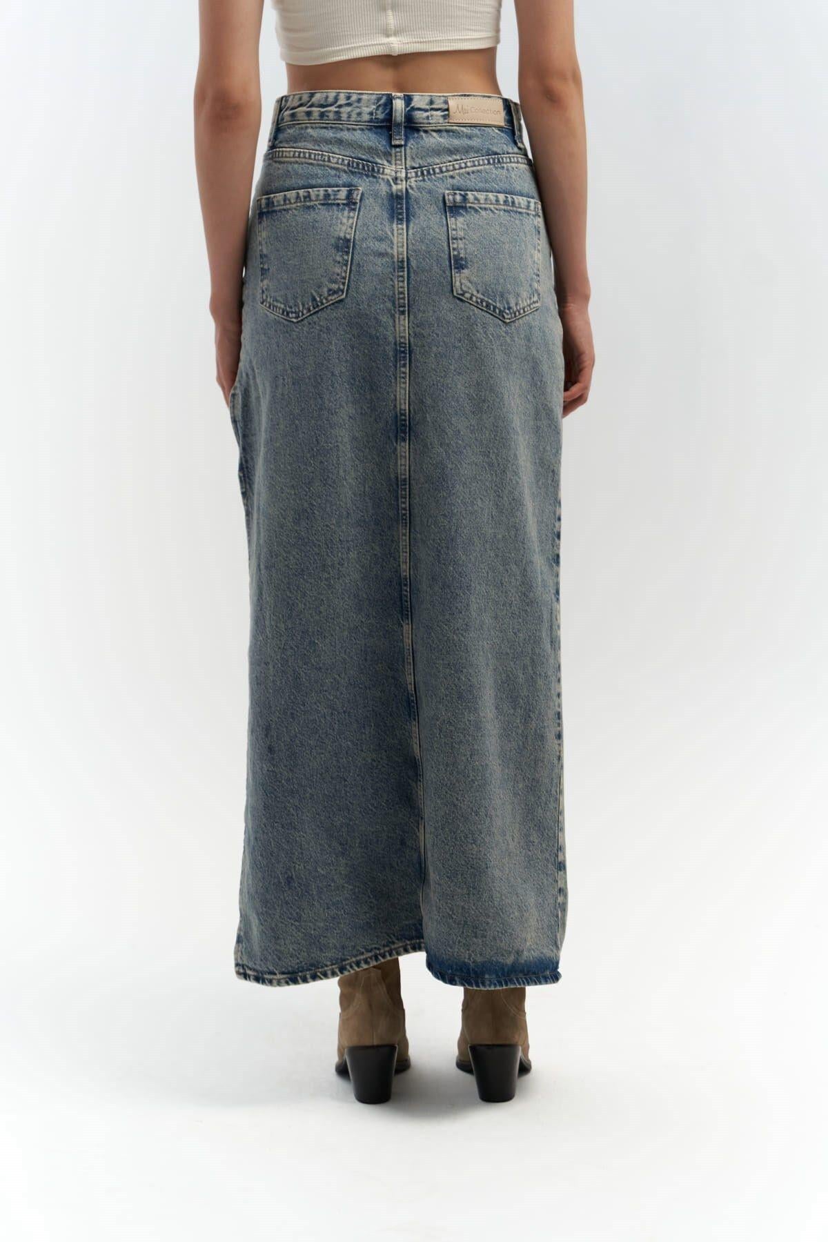 Sasha Dirty Blue Slit Denim Skirt