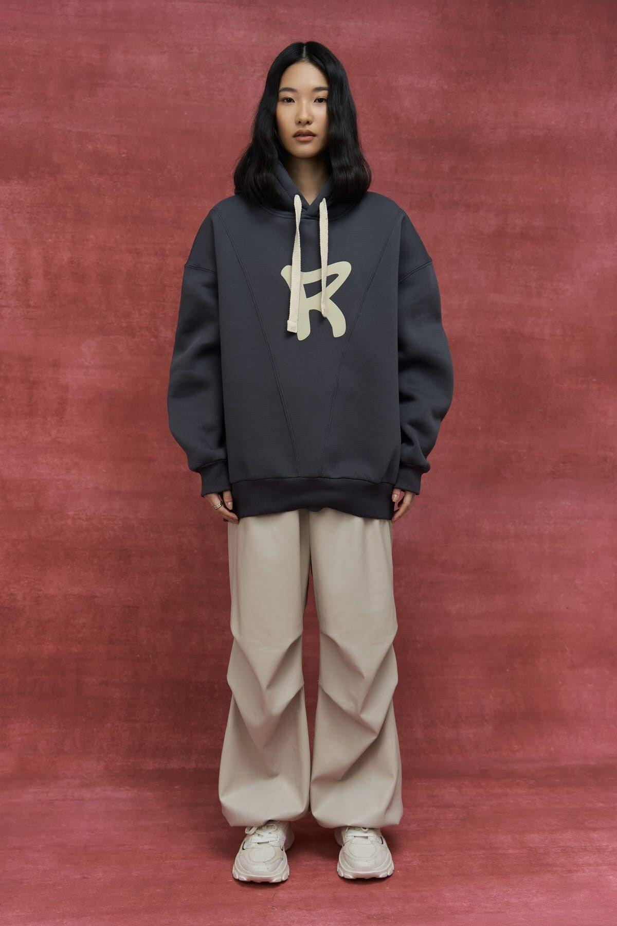 Mai Collection Sawyer Anthracite Oversize Hoodie Sweatshirt