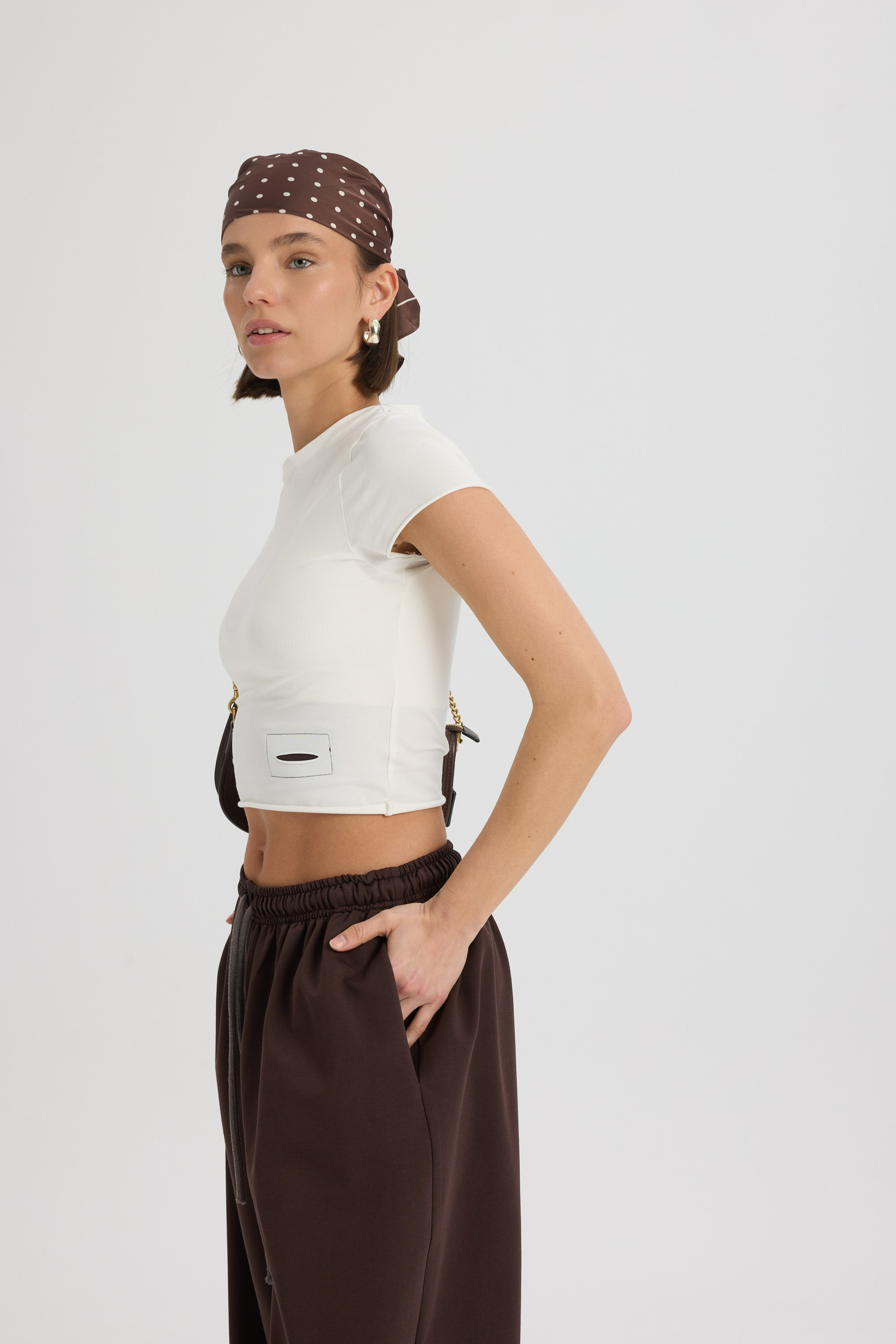 Scarlet Kahve Crop Eşofman Takım