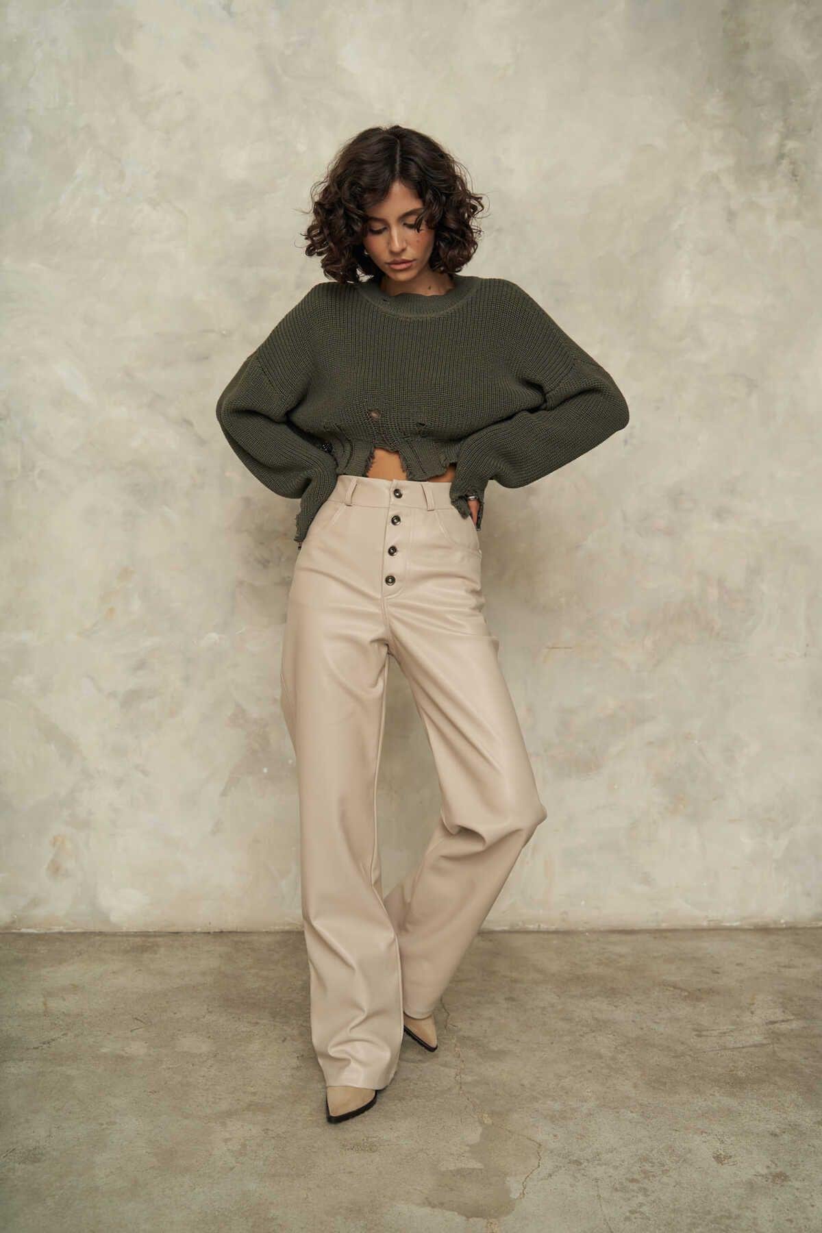 Scott Light Gray Leather Trousers