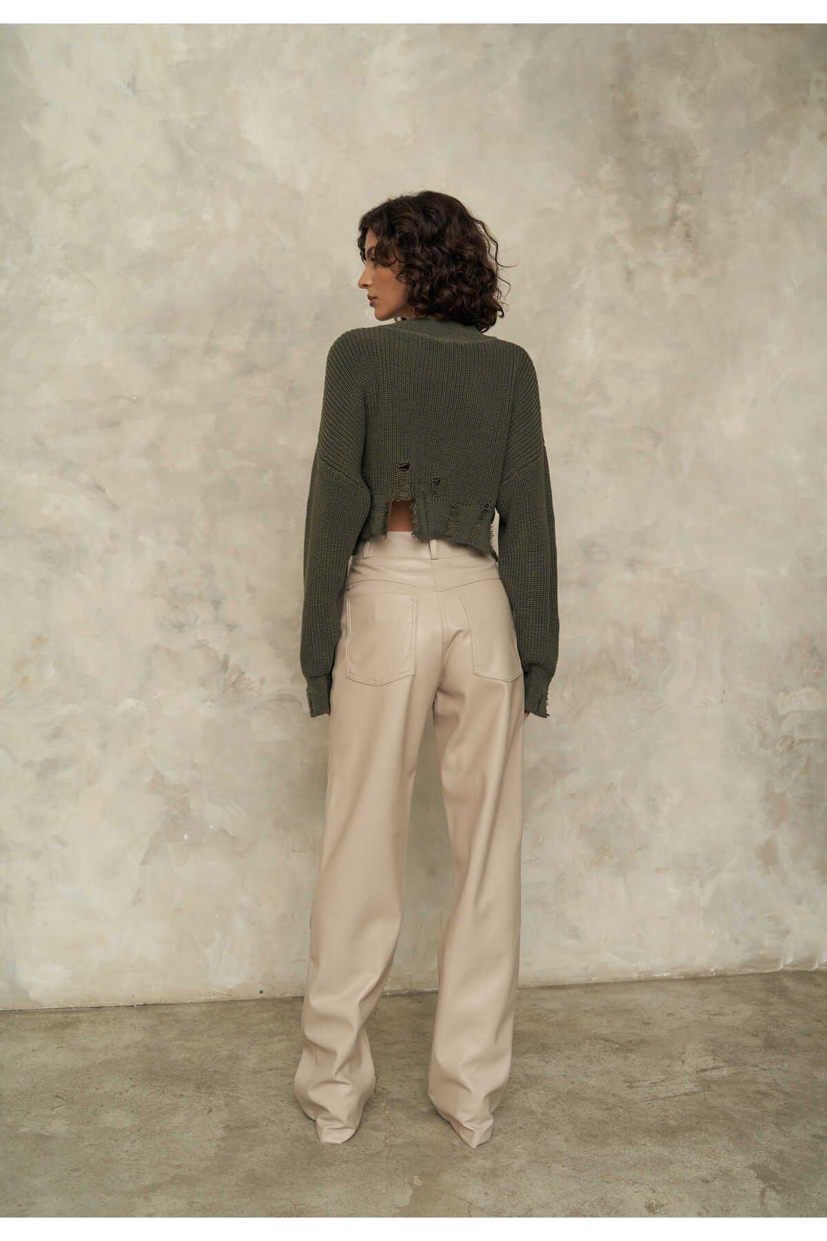 Scott Light Gray Leather Trousers