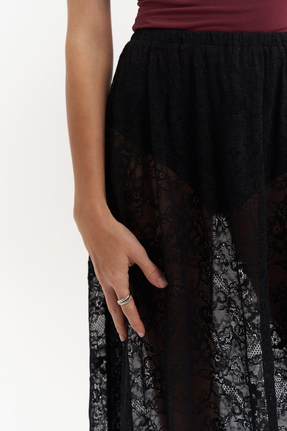 Seena Black Long Lace Skirt