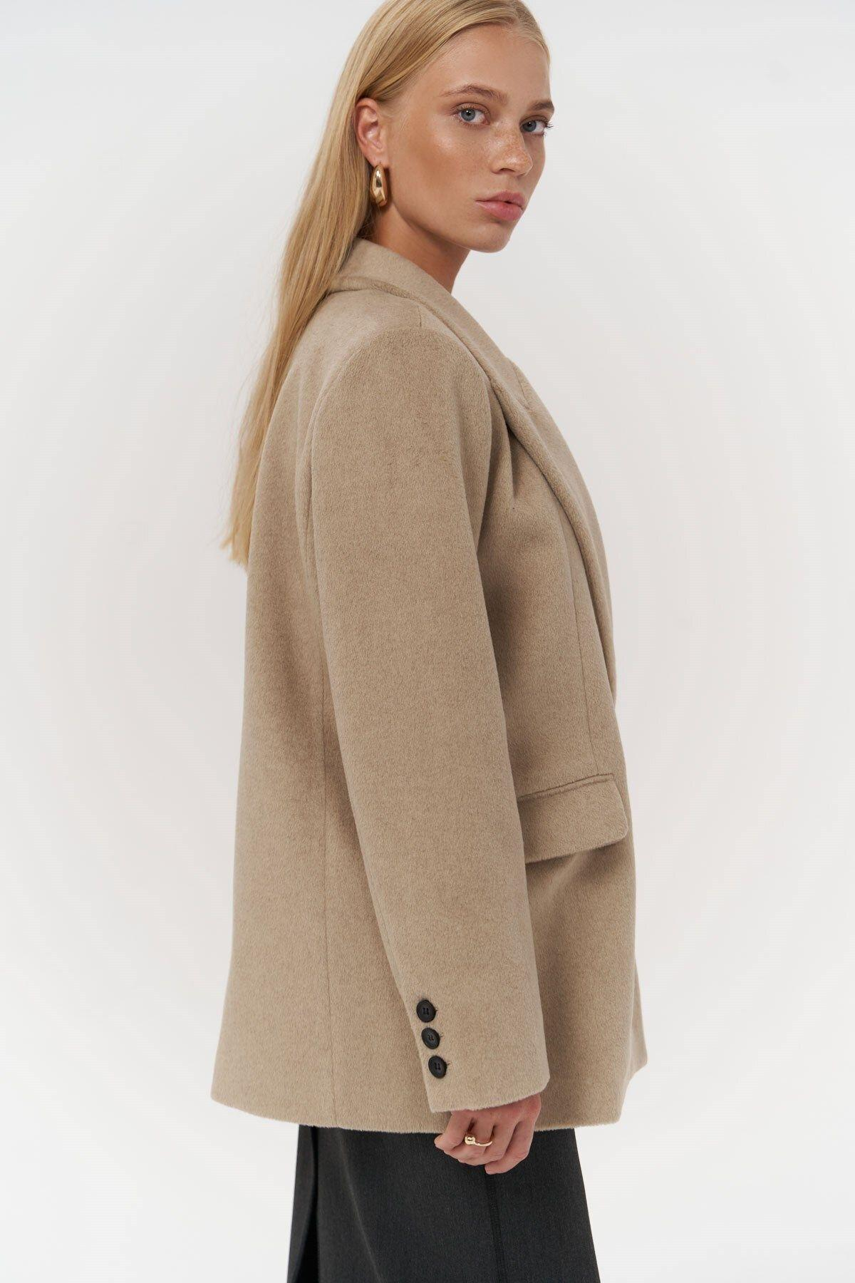Seljord Dark Beige Blazer with Collar Detail