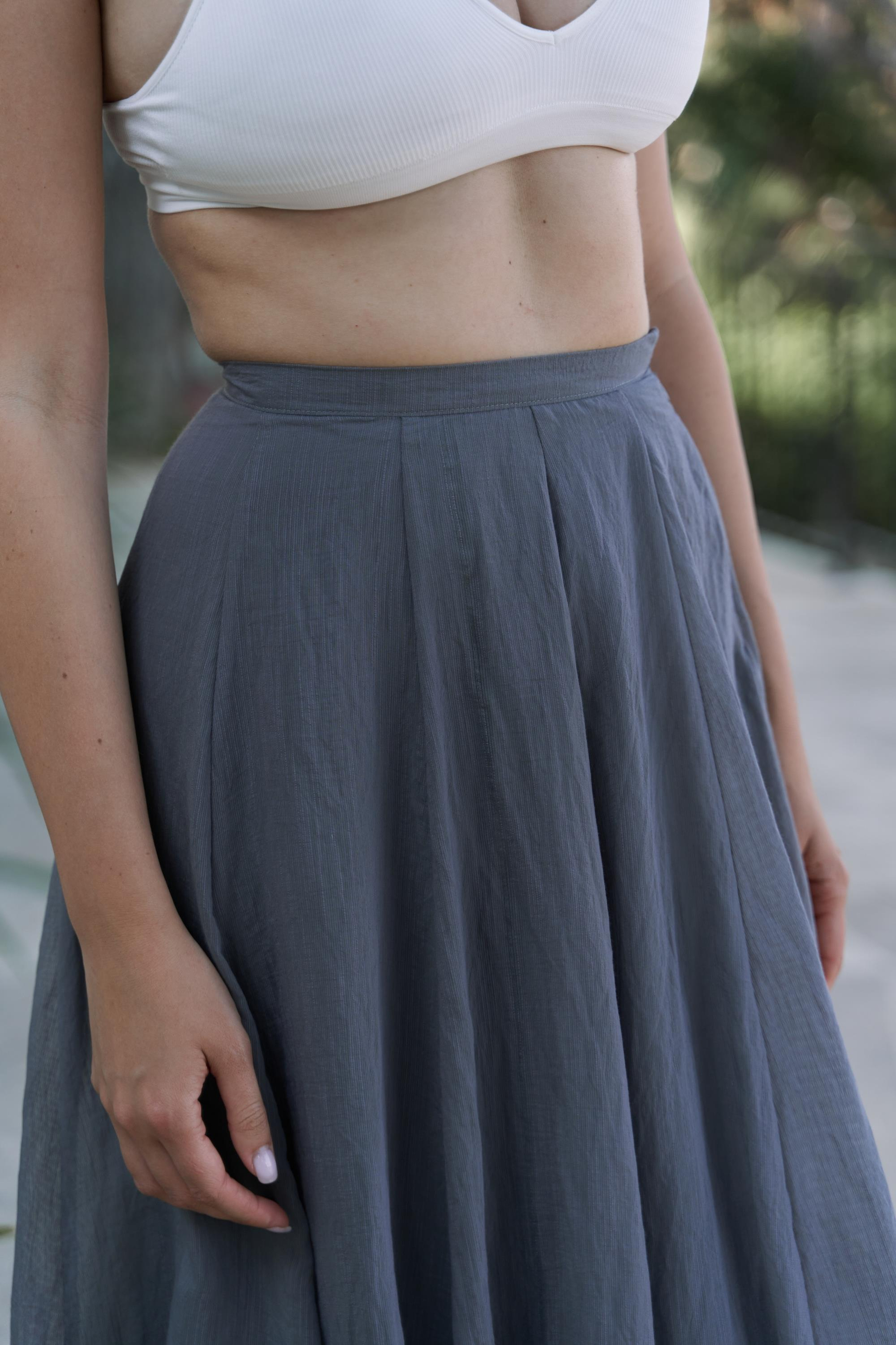 Seonag Volanlı Antrasit Uzun Etek