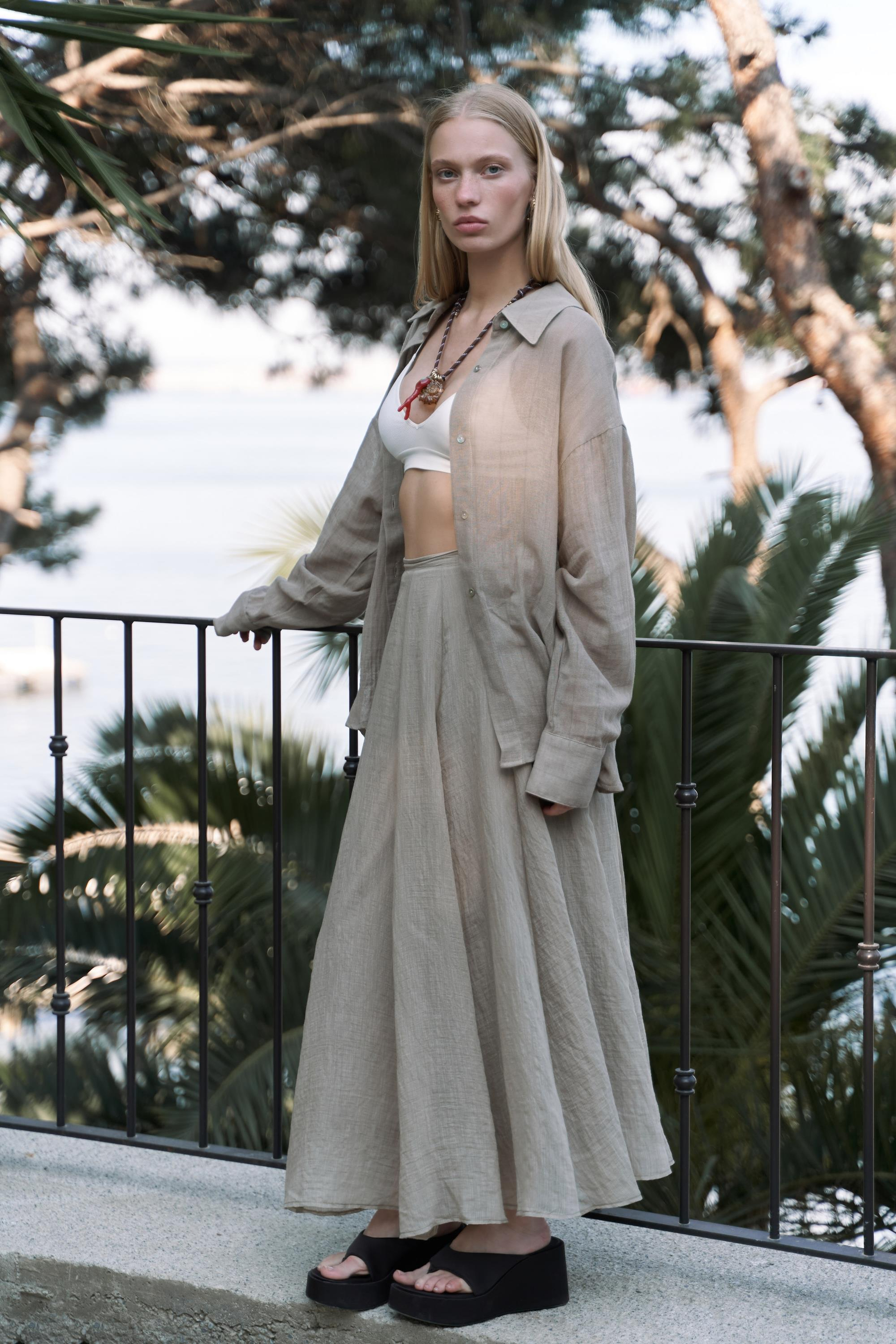 Seonag Volanlı Haki Uzun Etek