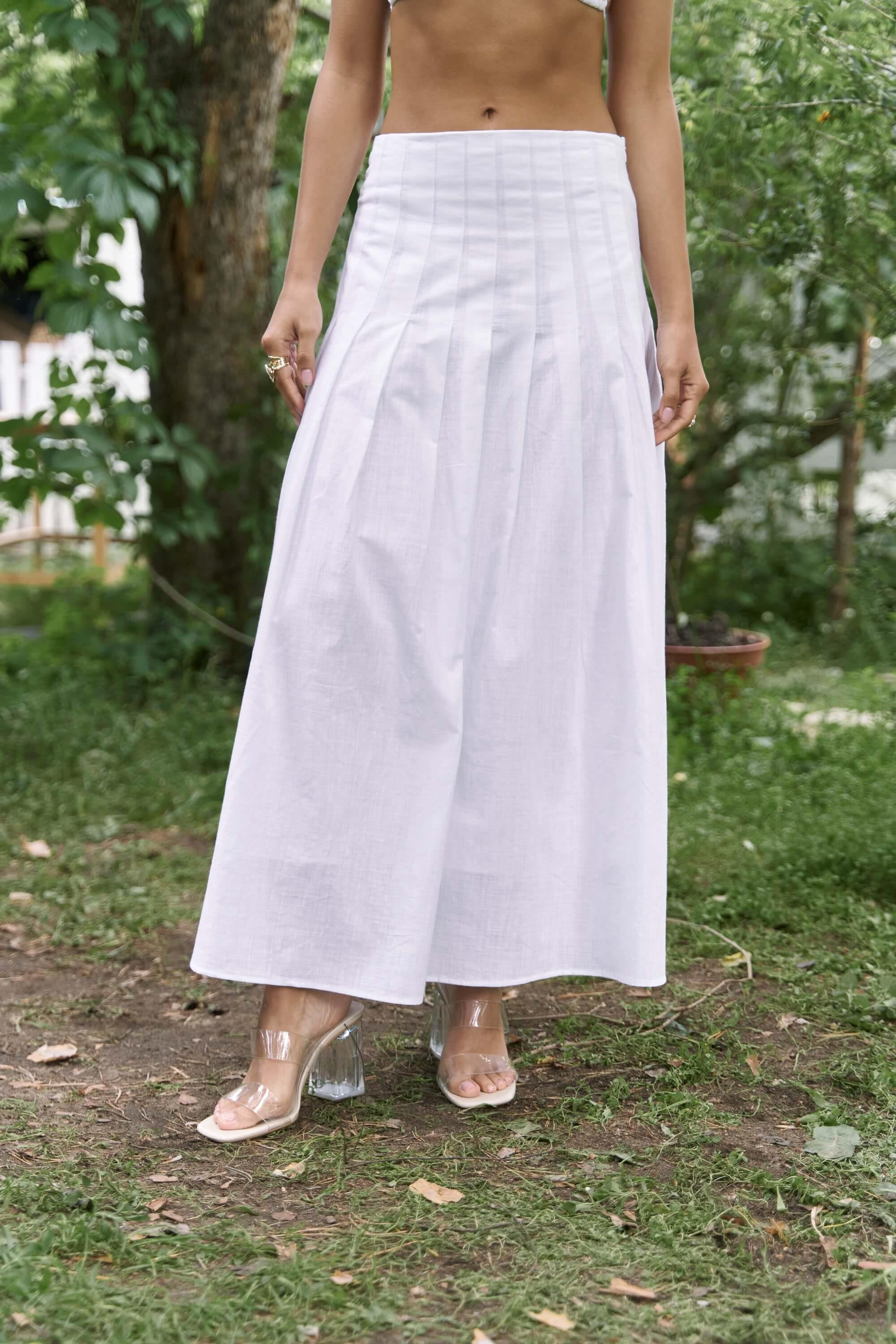 Sera Pile Detay Beyaz Uzun Etek