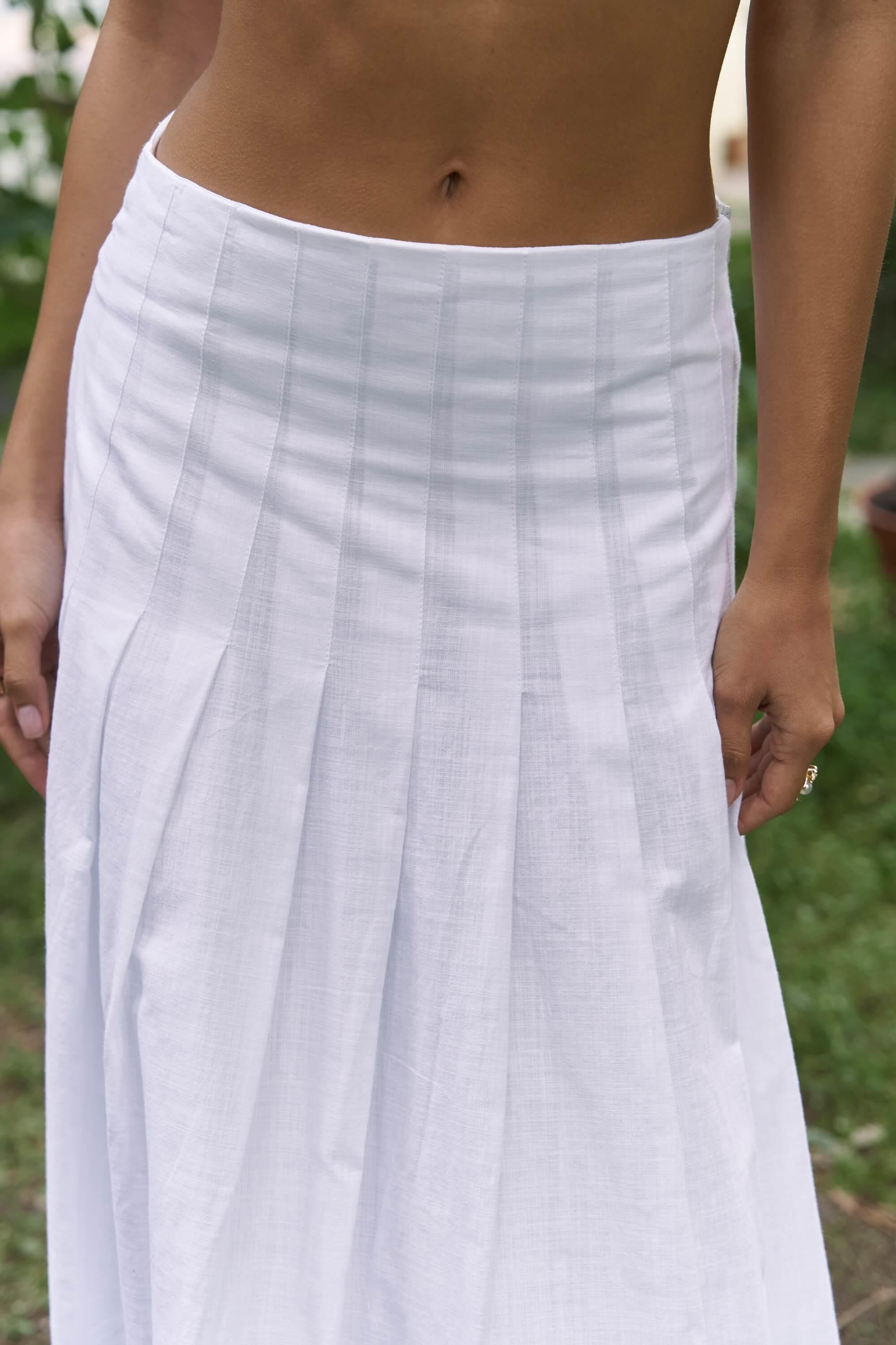 Sera Pile Detay Beyaz Uzun Etek