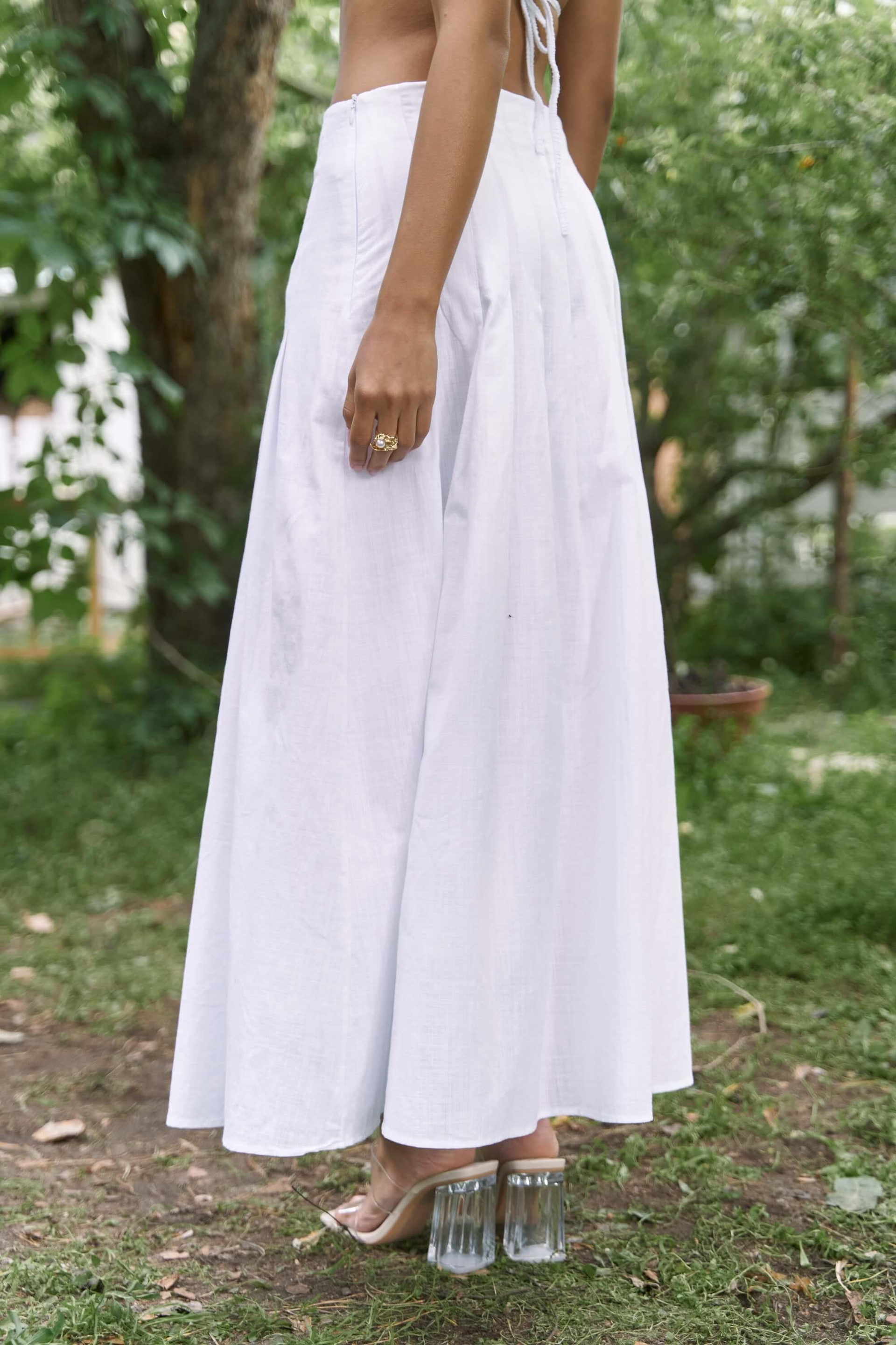 Sera Pile Detay Beyaz Uzun Etek