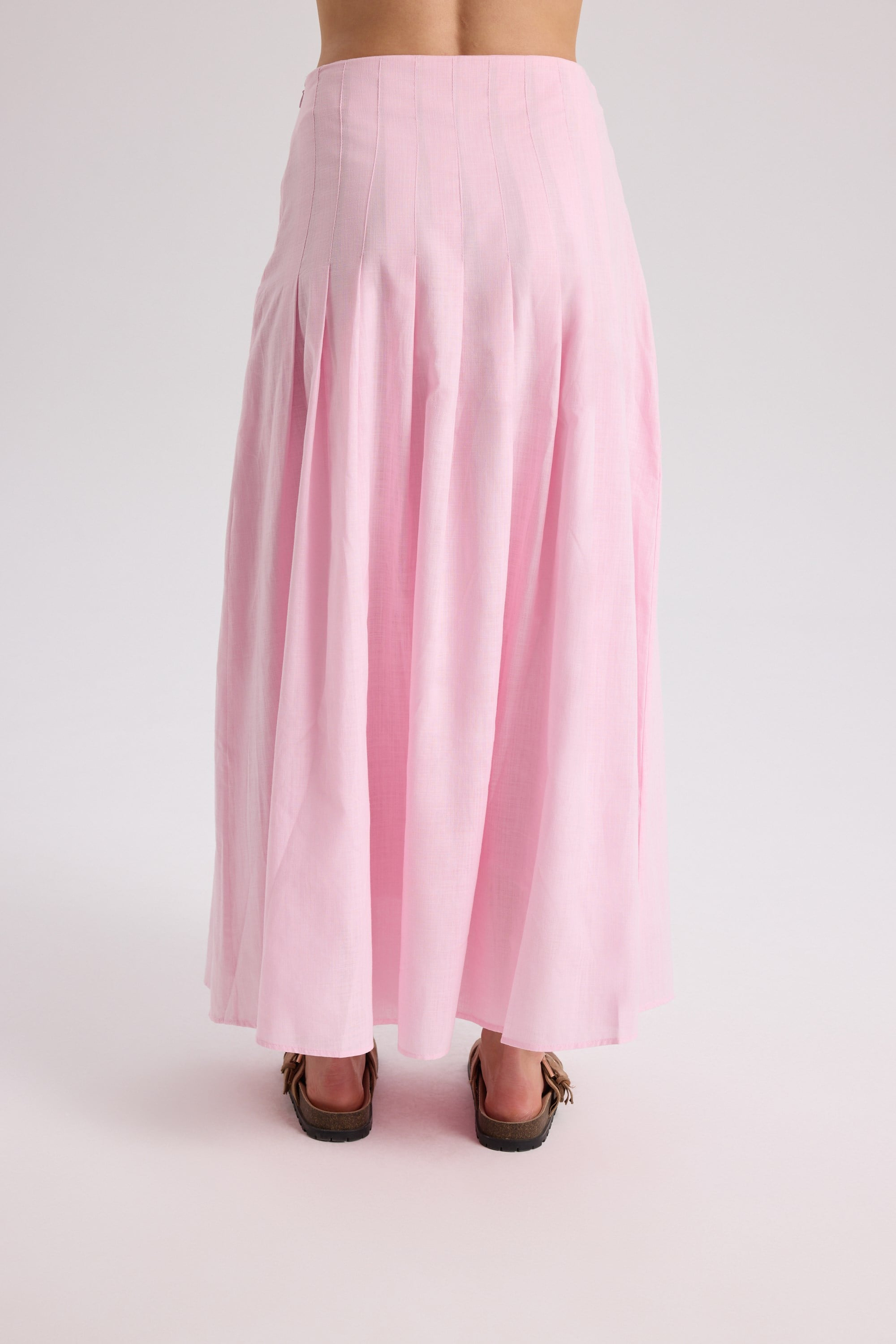Sera Pleated Detail Pink Long Skirt