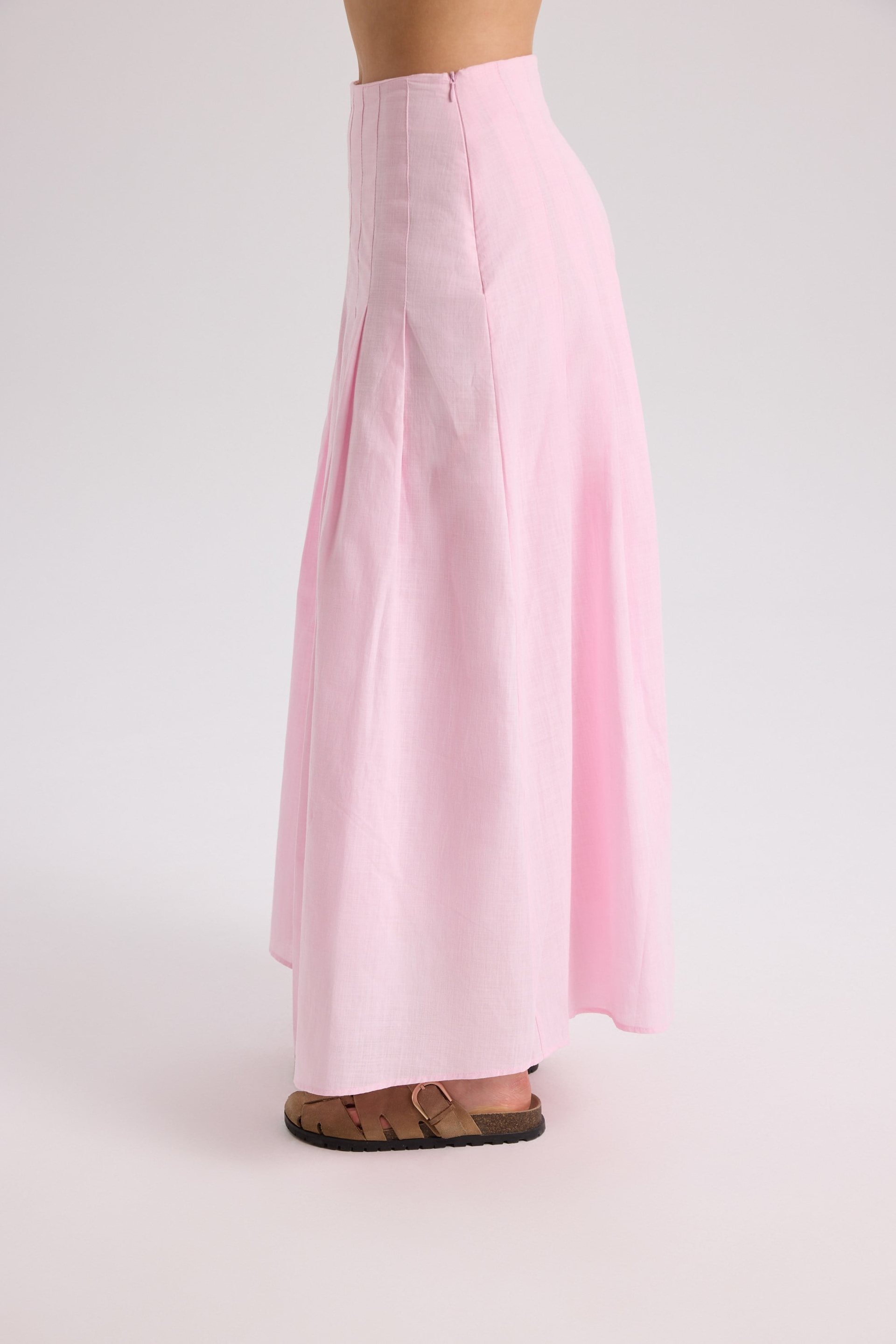 Sera Pleated Detail Pink Long Skirt