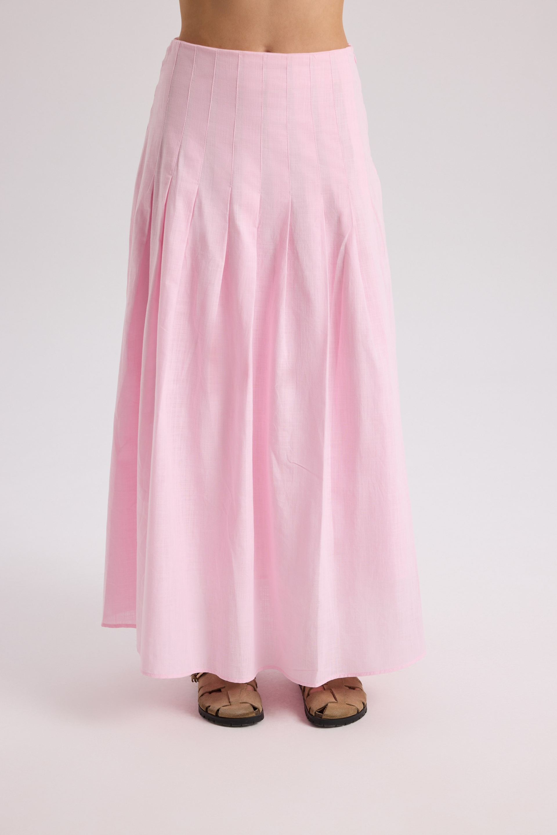 Sera Pleated Detail Pink Long Skirt