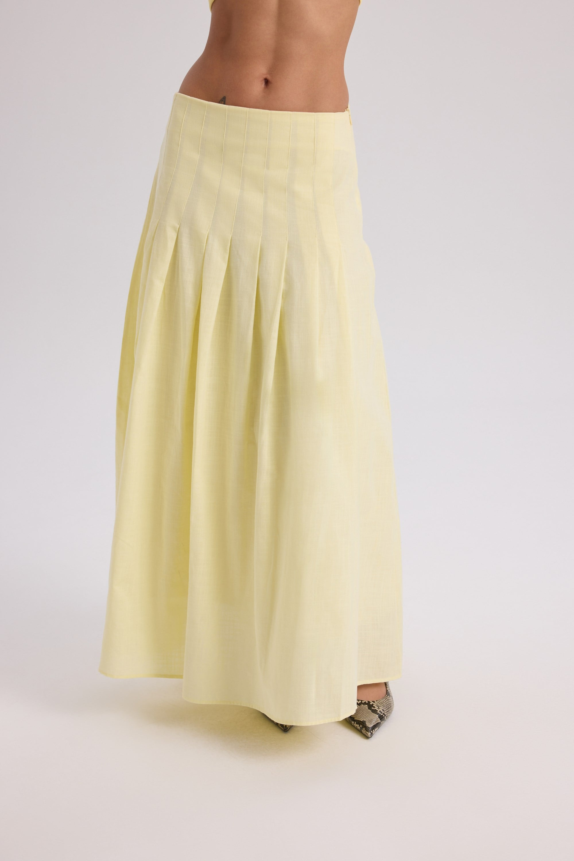 Sera Pleated Detail Yellow Long Skirt