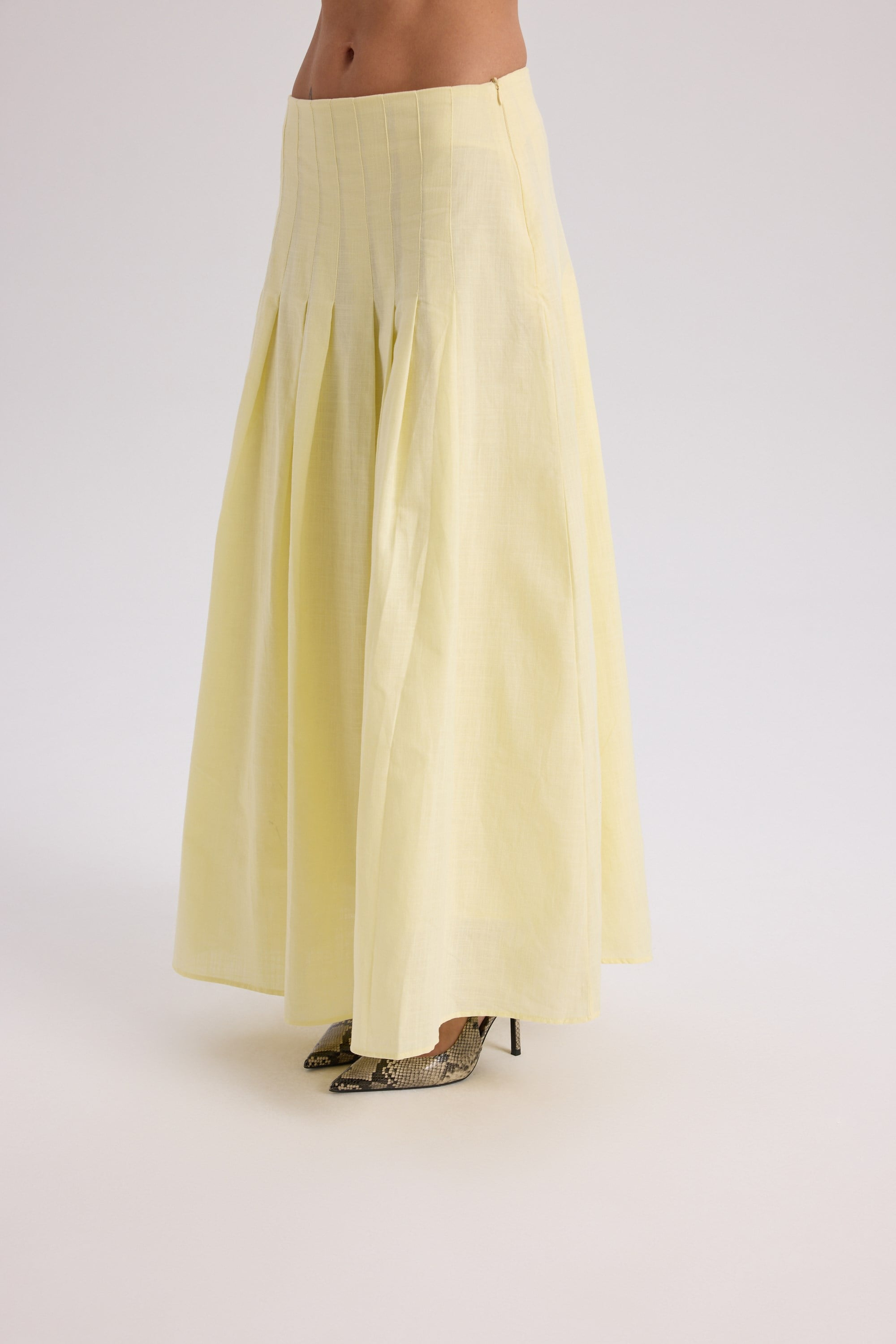 Sera Pleated Detail Yellow Long Skirt