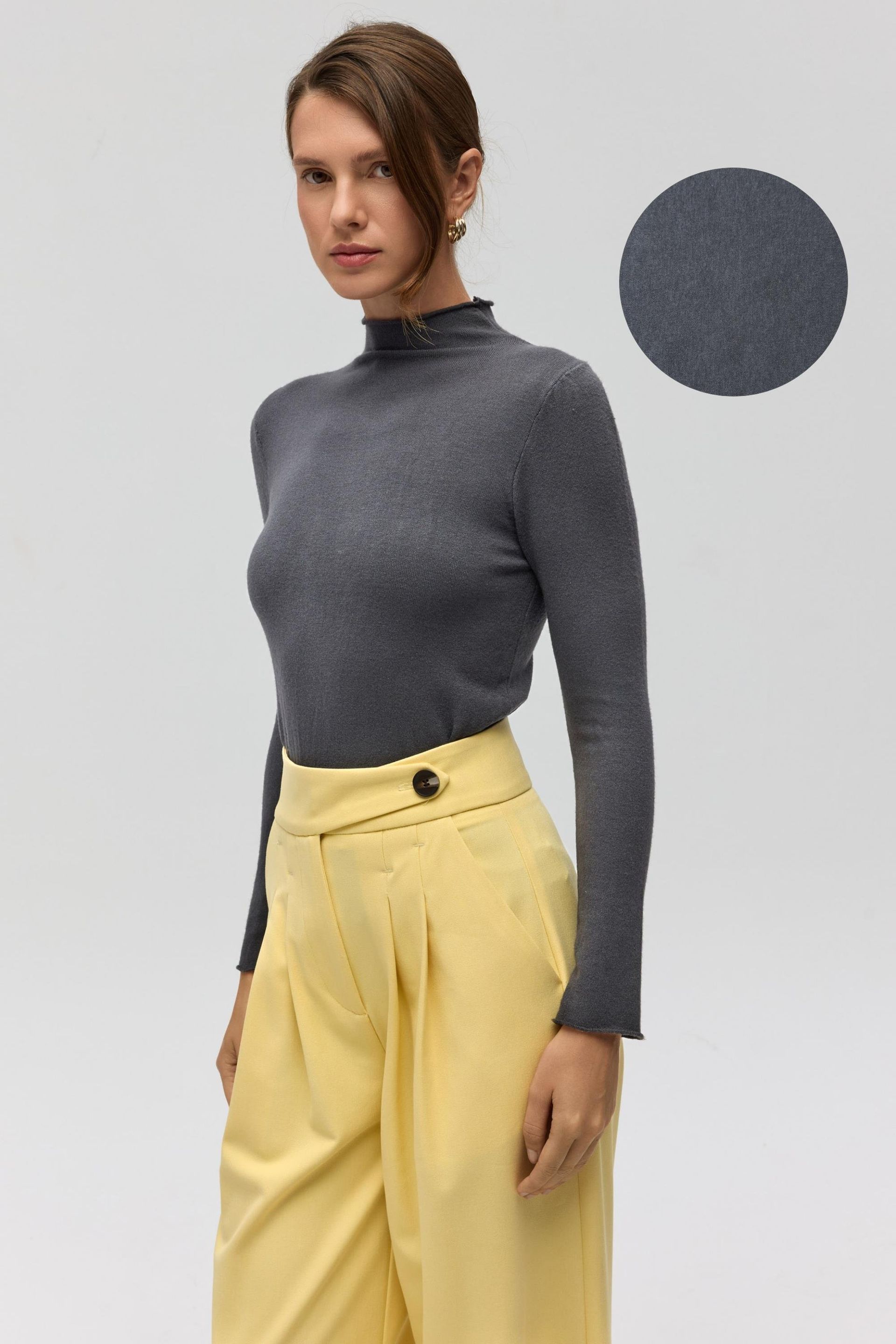 Serina Balıkçı Yaka Antrasit İnce Triko