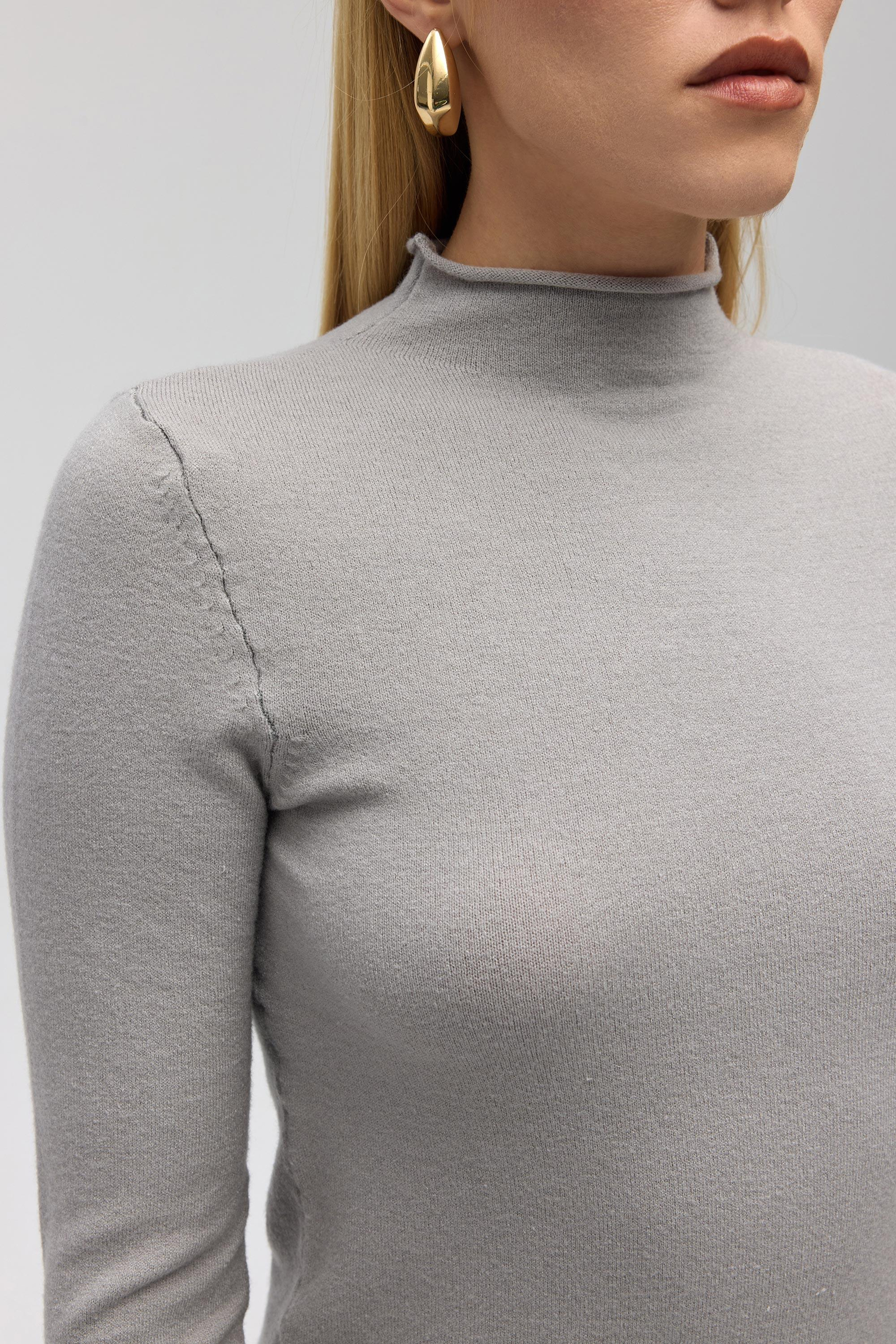 Serina Balıkçı Yaka Gri İnce Triko